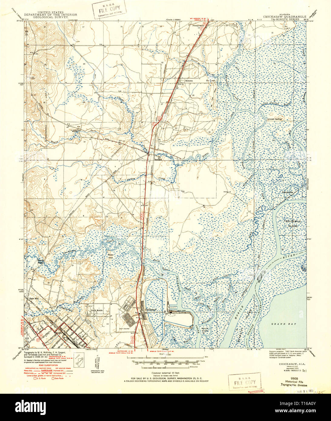 USGS TOPO Map Alabama AL Chickasaw 305527 1943 31680 Foto Stock