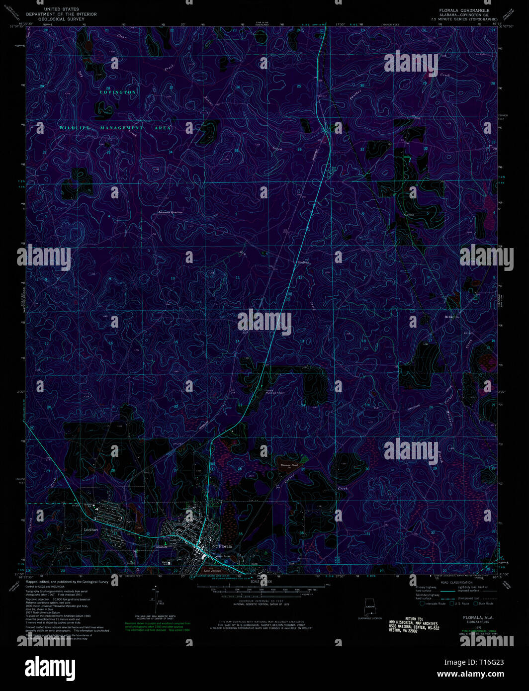 USGS TOPO Map Alabama AL Florala 303847 1971 24000 invertiti Foto Stock