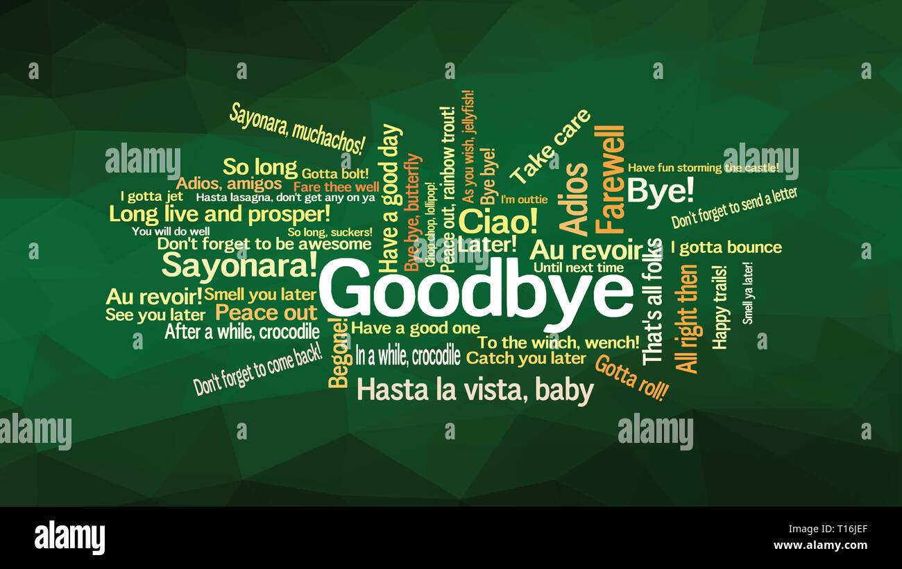 Come a dire addio in modo diverso e lingue, parole collage illustrazione vettoriale Illustrazione Vettoriale