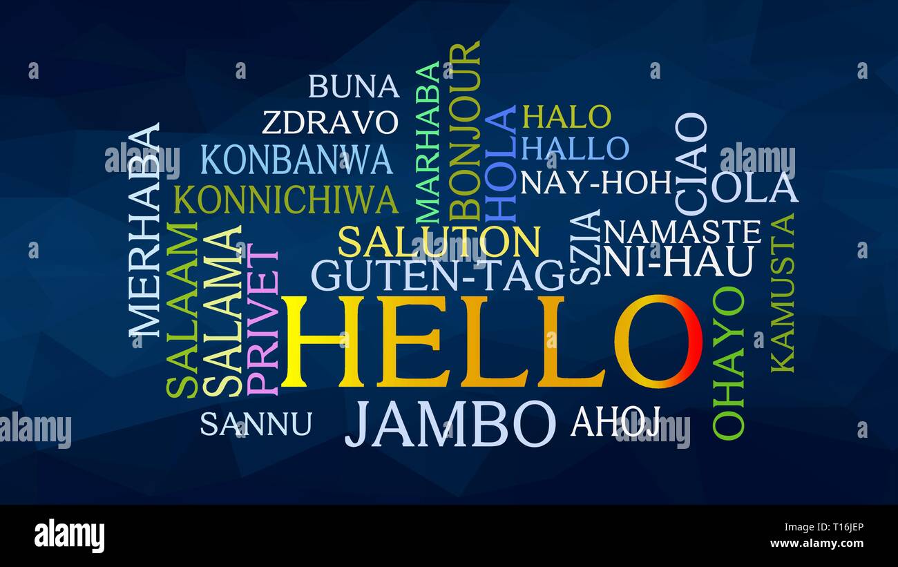 Hello Word Cloud, concetto illustrazione mostra equivalenti di "hello", come a dire che in molte lingue, vettore ESP10 Illustrazione Vettoriale