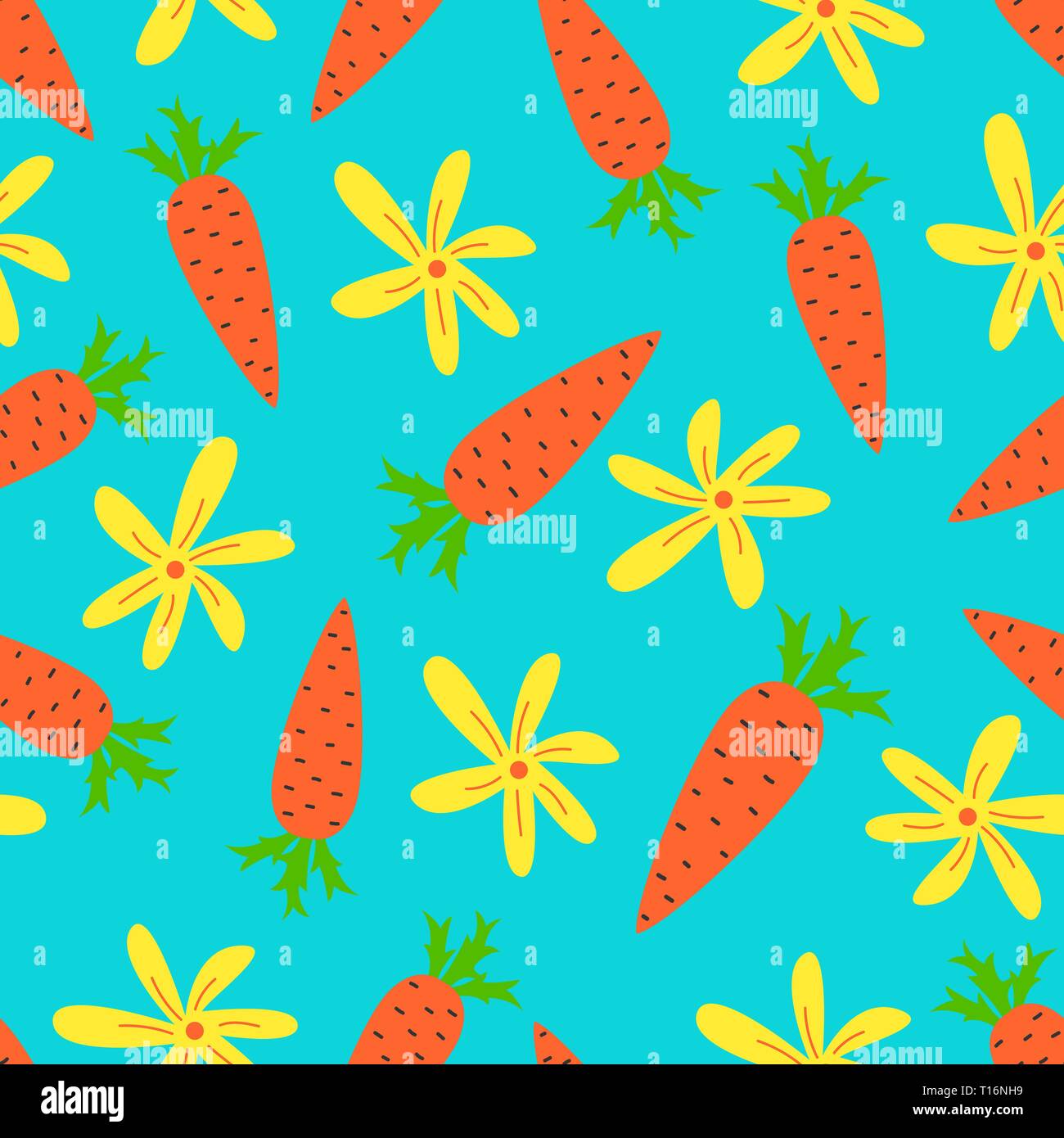 Vettore di Cartoon seamless pattern con graziosi carote. Sfondo luminoso design. Illustrazione Vettoriale