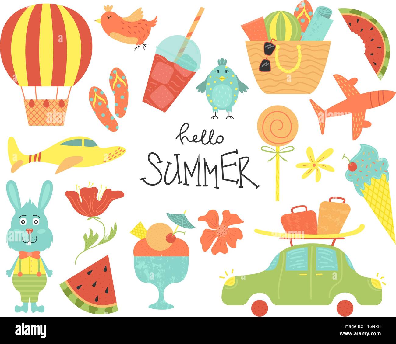 Set di vector cartoon illustrazioni. Summer Party, viaggio, cocomeri. Illustrazione Vettoriale