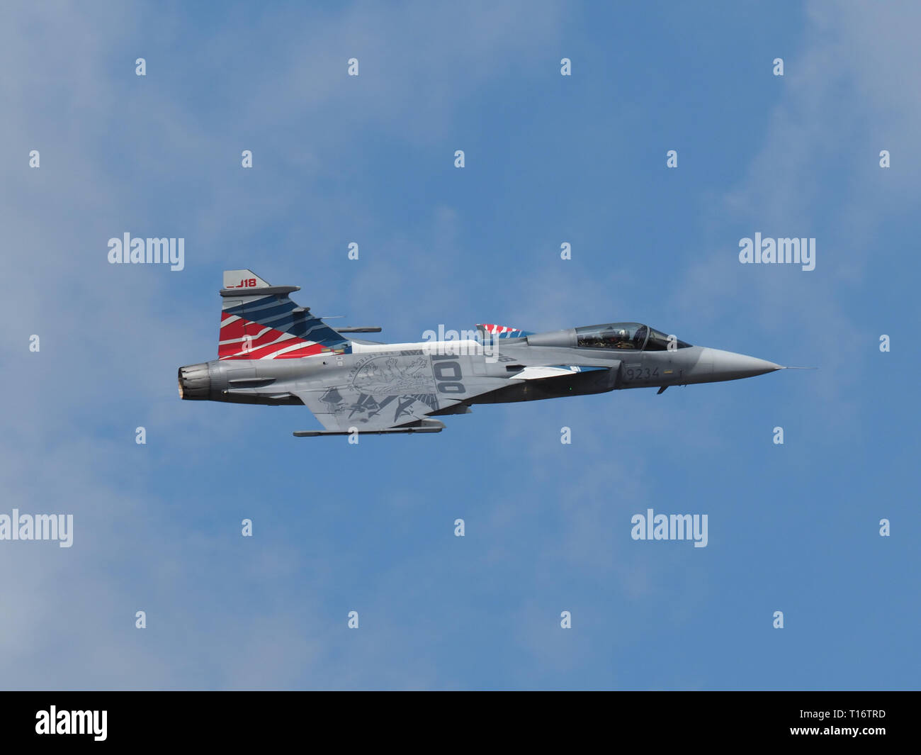 Kleine-Brogel, Belgio - 08 Settembre 2018: Immagine di un Saab JAS 39 Gripen durante una esibizione aerea in Belgio. Foto Stock