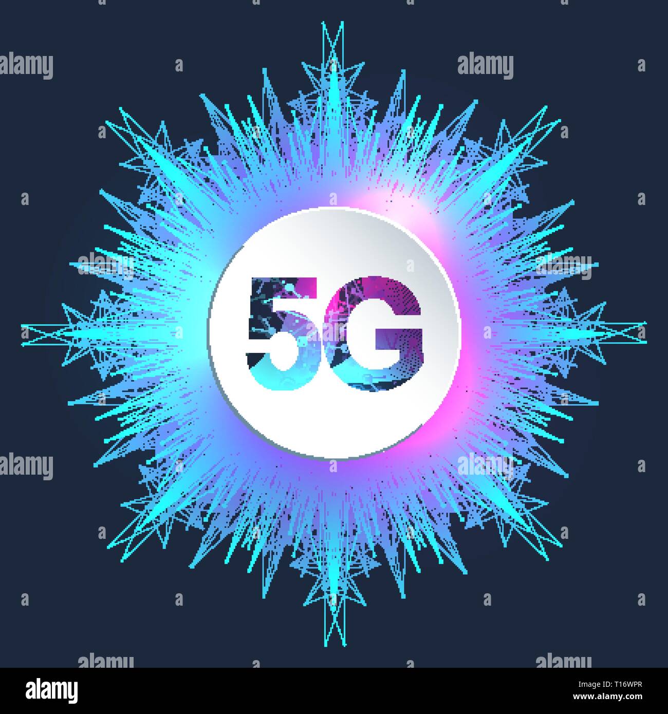 5G di rete sistemi wireless e internet illustrazione vettoriale. Rete di comunicazione. Il concetto di Business banner. Intelligenza artificiale e macchina Illustrazione Vettoriale
