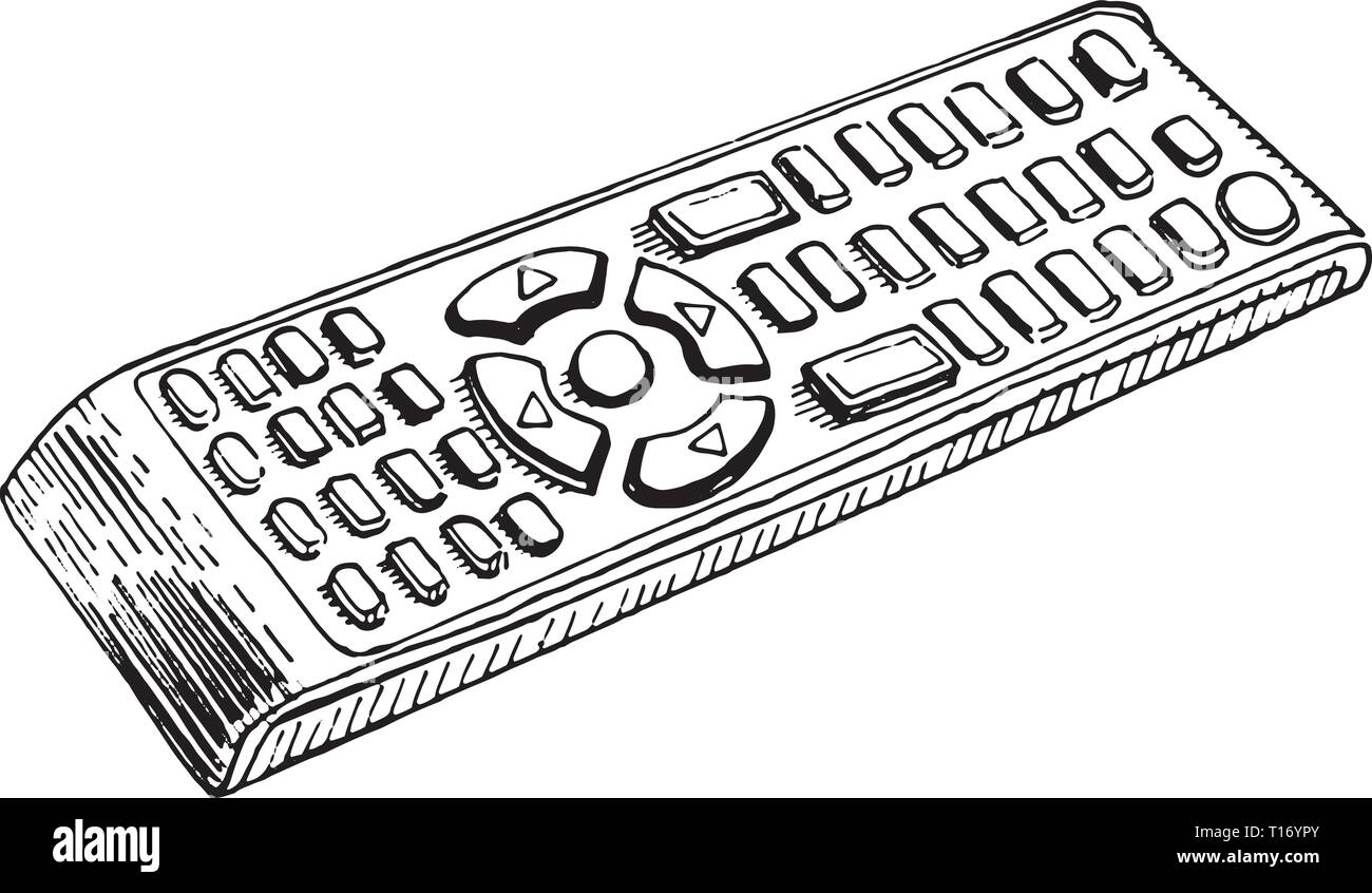 TV controller remoto. Disegnata a mano in stile sketchy illustrazione grafica. Line art isolato nero su bianco. Illustrazione Vettoriale