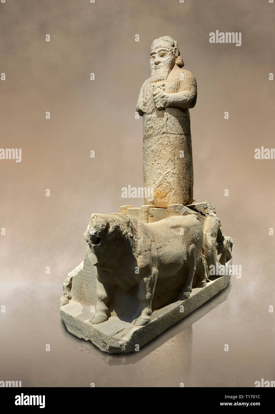 Hittita monumentale statua di probabile Tarhunda, il dio delle tempeste, in piedi su un carro trainato da due tori. Adana il Museo di Archeologia, Turchia. Foto Stock
