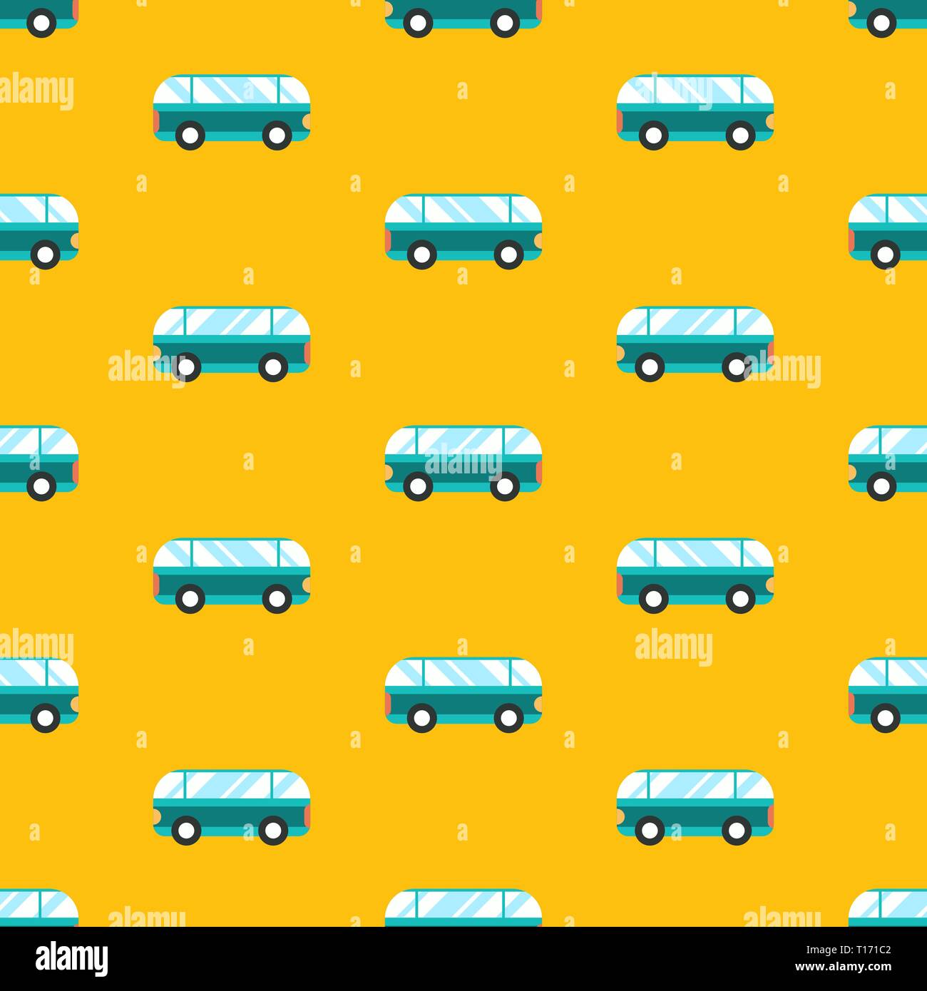 Modello senza cuciture con autobus su sfondo giallo. Illustrazione Vettoriale Illustrazione Vettoriale
