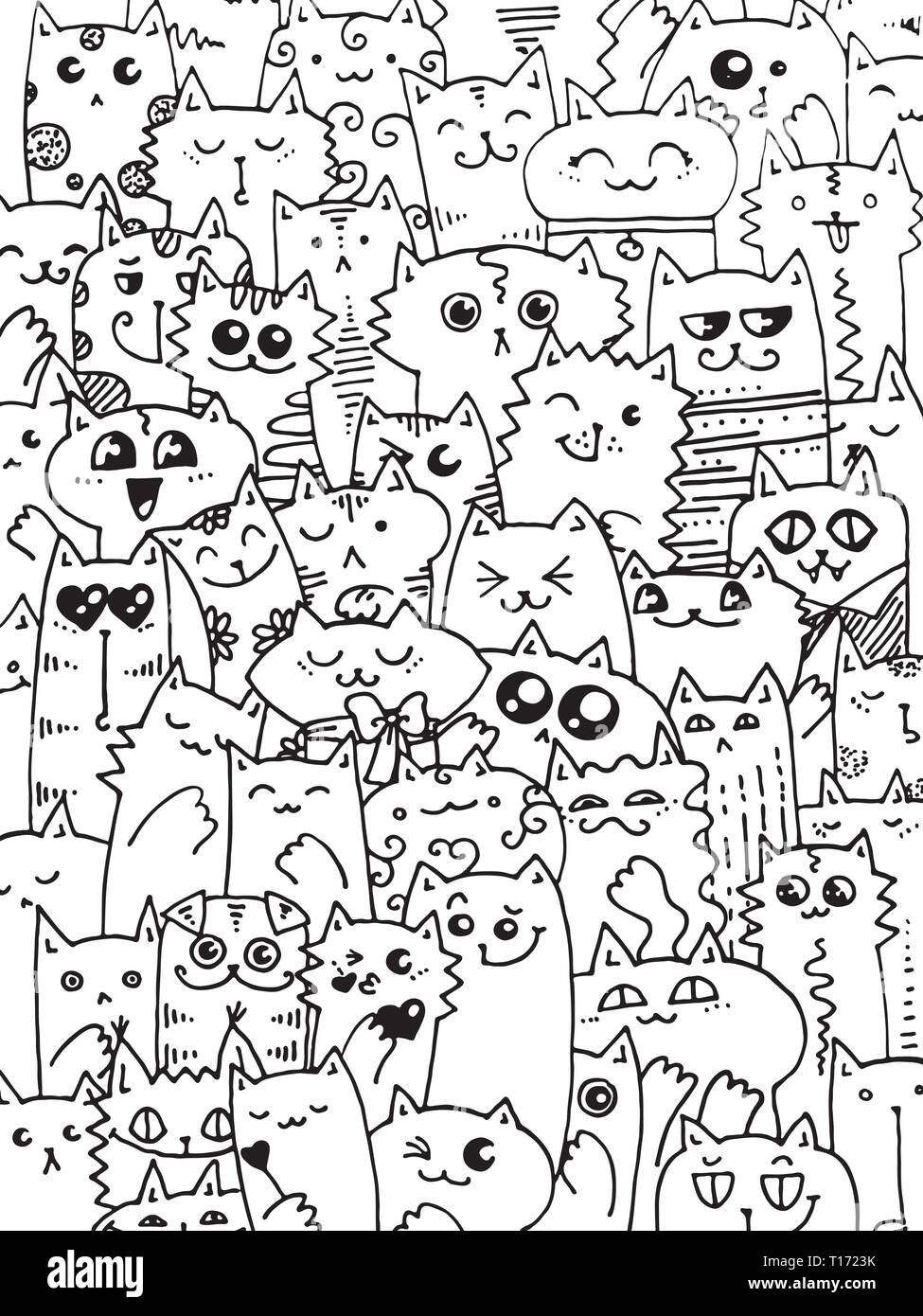 Kawaii Doodle Gatti Pattern Graziosi Animali Sfondo Ottimo Per Il Libro Da Colorare Avvolgente Per La Stampa Di Tessuti E Prodotti Tessili Illustrazione Vettoriale Immagine E Vettoriale Alamy