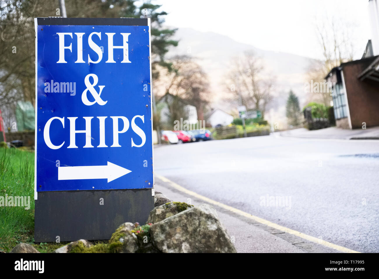 Pesce e patatine shop cafe segno da asporto regno unito Foto Stock