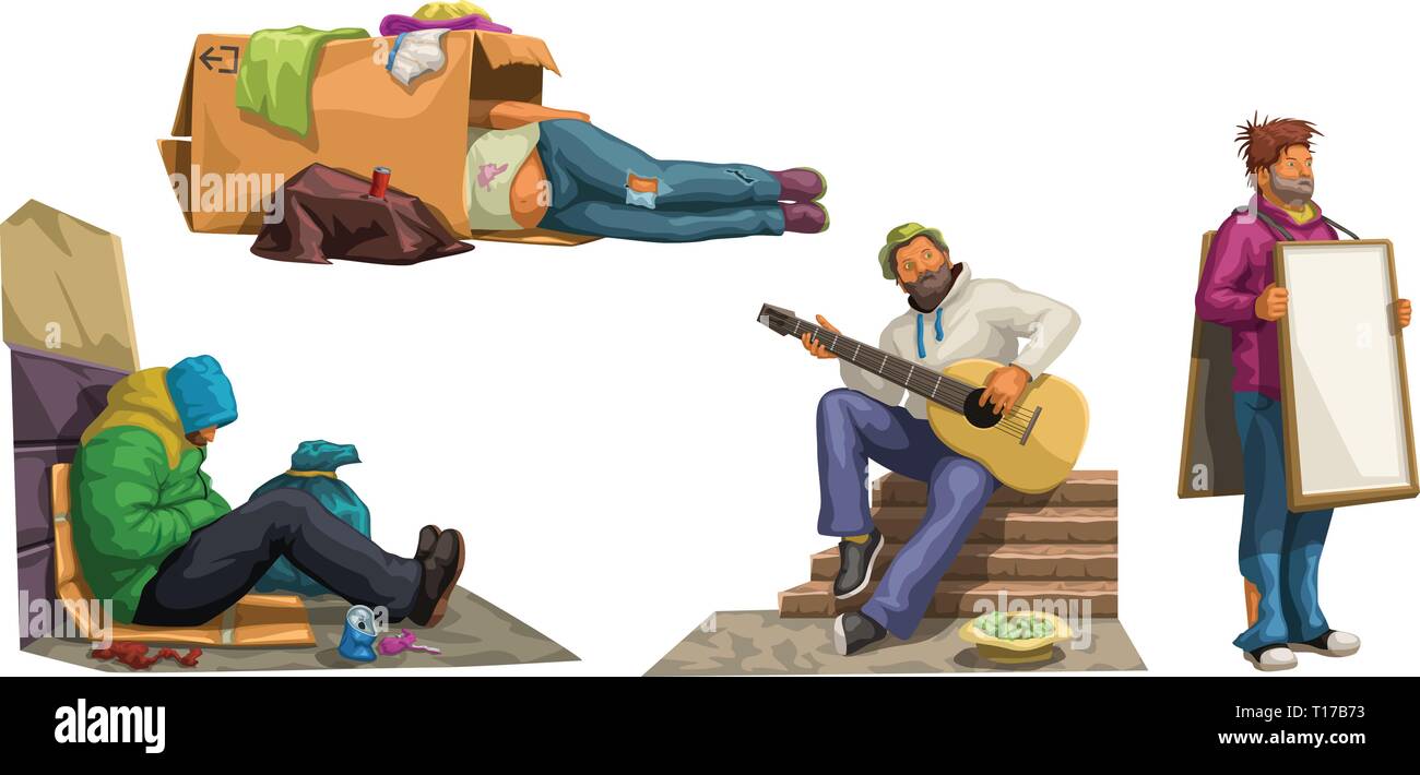 Senzatetto impostato su bianco 03 Illustrazione Vettoriale