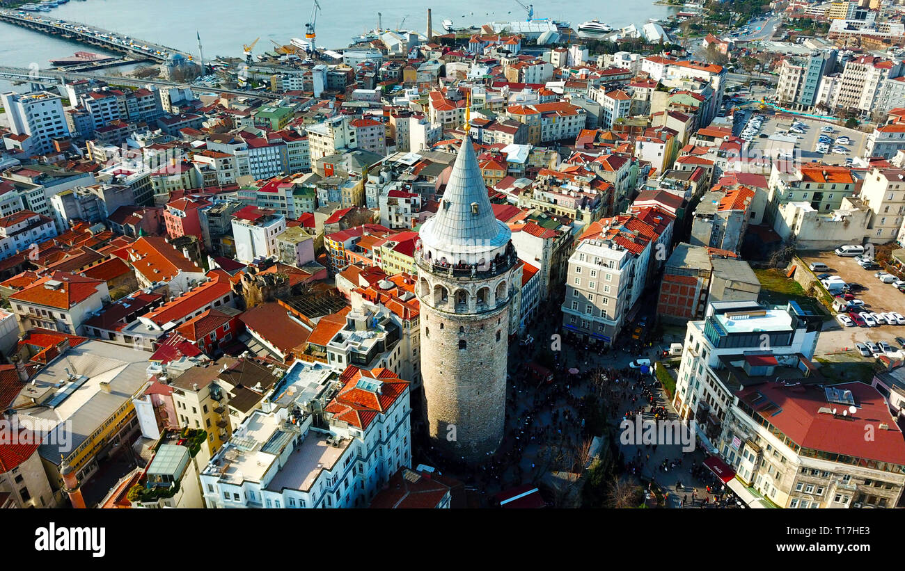 Torre di Galata, Ponte Galata, Karakoy distretto e Golden Horn in Istanbul Foto Stock