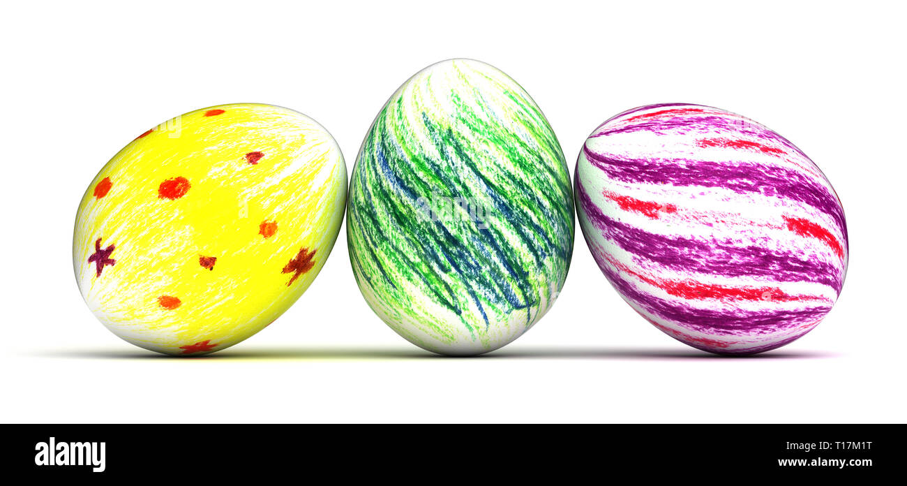 Colorate le uova di pasqua su sfondo bianco Foto Stock