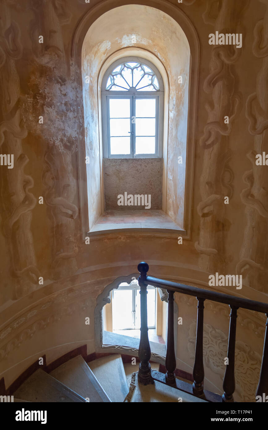 All'interno di Pena Palace. Il palazzo è un sito Patrimonio Mondiale dell'UNESCO e una delle sette meraviglie del Portogallo. Sintra, Portogallo Foto Stock
