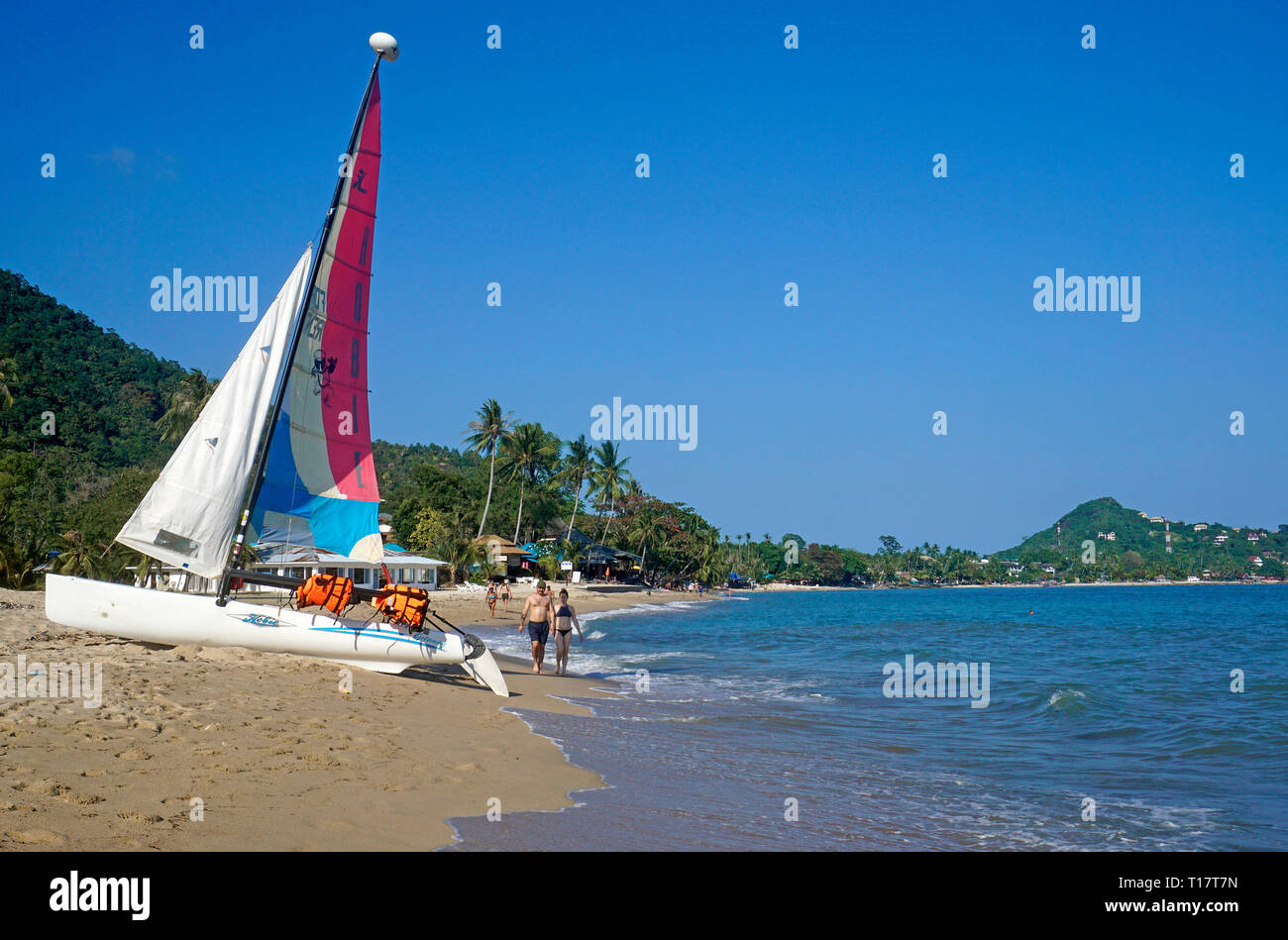 Catamarano di Lamai Beach, Koh Samui, Golfo di Thailandia, Tailandia Foto Stock