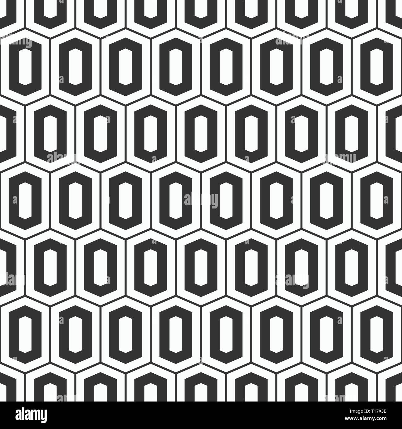 Vector seamless pattern. Moderno ed elegante texture di esagoni allungati. Un mosaico antico sfondo. Motivo a griglia. Carta digitale per la stampa. Monocromatico. Illustrazione Vettoriale