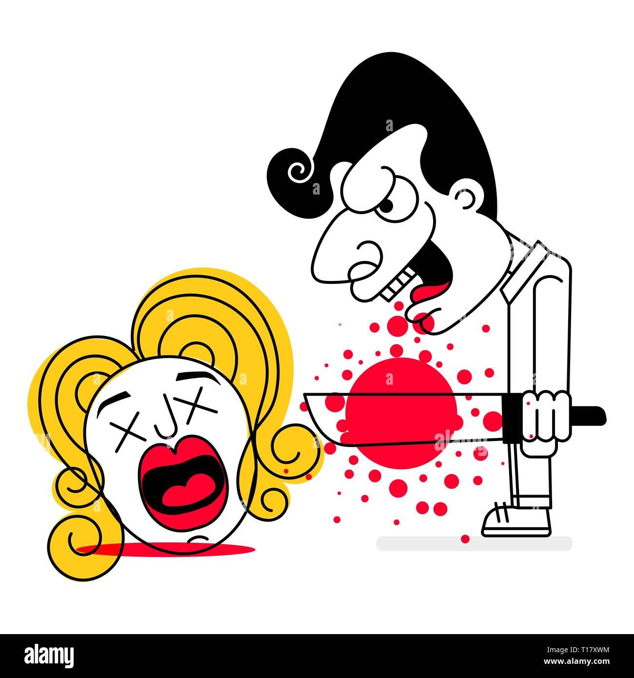 Serial Killer con armi a freddo e sangue illustrazione vettoriale di happy Halloween Illustrazione Vettoriale