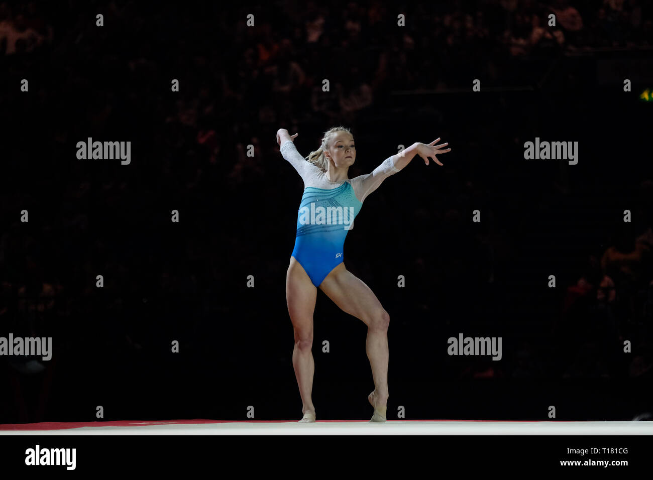 Birmingham, Regno Unito. 23 Marzo 2019.Riley McCusker (USA) esecuzione alla donna della concorrenza per la ginnastica di Coppa del Mondo a Birmingham, Regno Unito. Credito: Giovanni Strondl. Credito: Giovanni Strondl/Alamy Live News Foto Stock