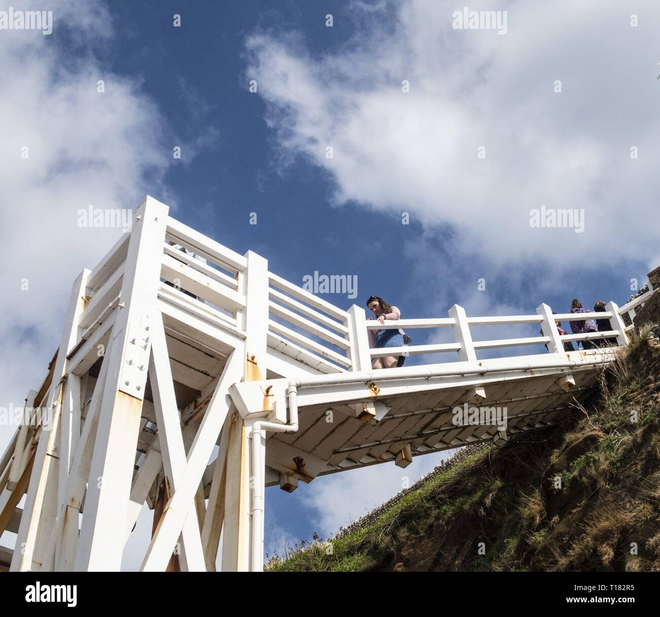 Sidmouth, Regno Unito. 24 Mar, 2019. La vista da la scala di Giacobbe sulla spiaggia a Sidmouth miete successi in una giornata di sole in marzo. Credit: Foto centrale/Alamy Live News Foto Stock