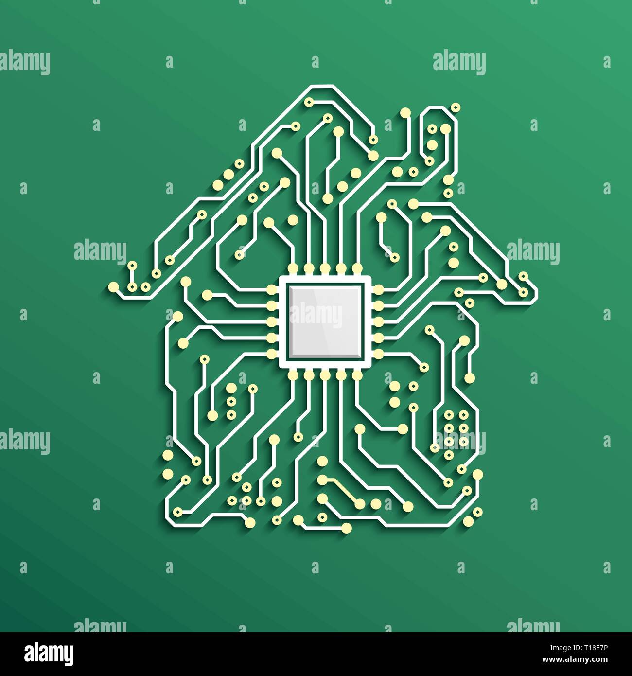 Smart Home Concetto. Circuito di casa con la CPU all'interno. La tecnologia del futuro dello sfondo. Illustrazione Vettoriale Illustrazione Vettoriale
