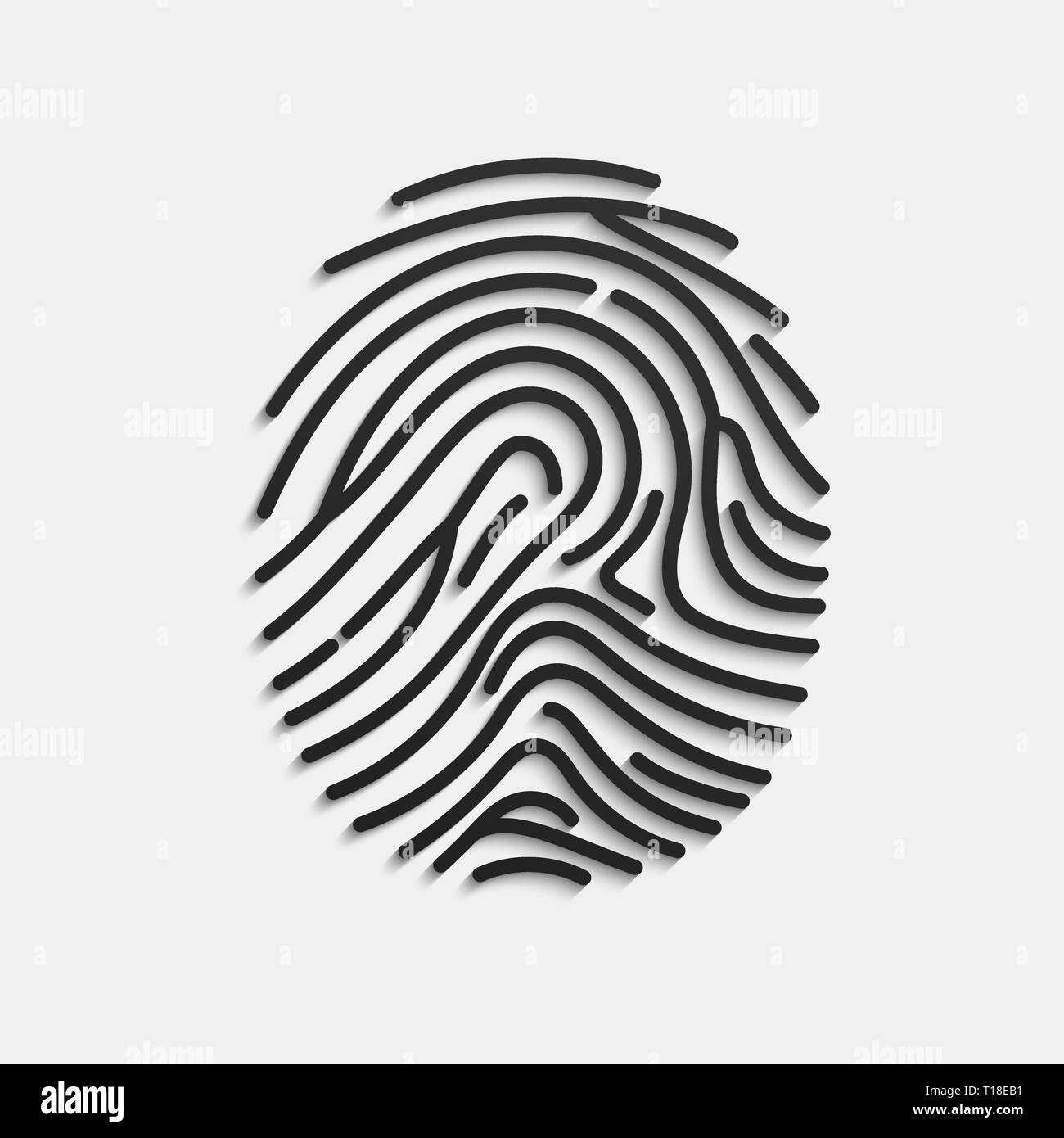 Impronta digitale. Impronte digitali di scansione isolati su sfondo bianco. Premere il tasto del volume del dito con ombra. Illustrazione Vettoriale Illustrazione Vettoriale