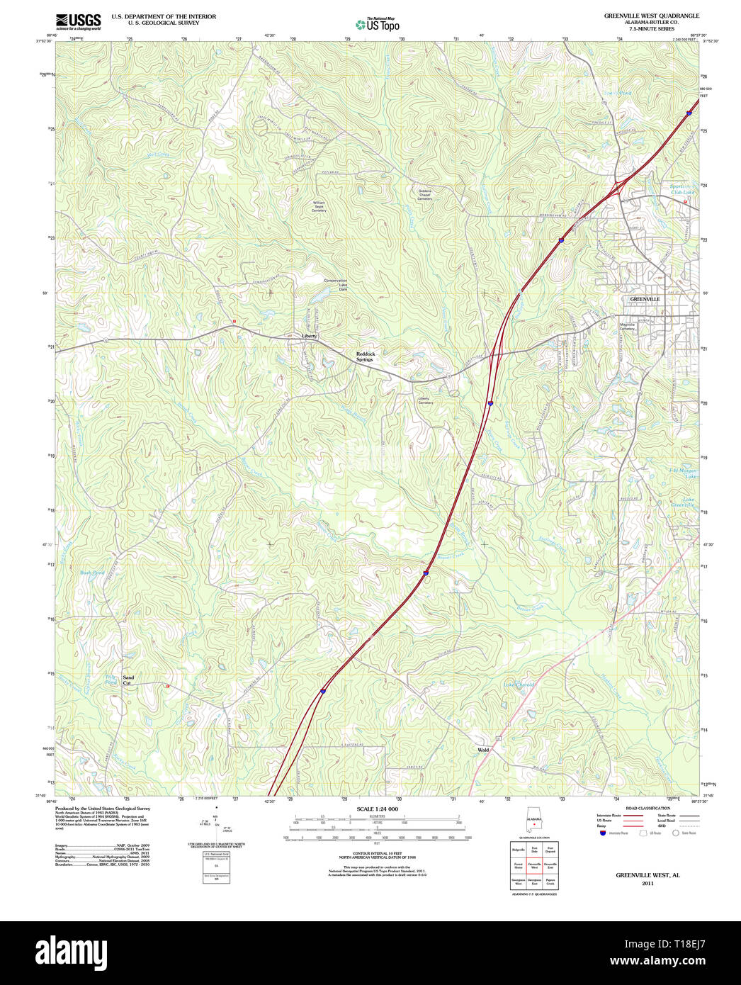 USGS TOPO Map Alabama AL Greenville West 20110915 TM Foto Stock