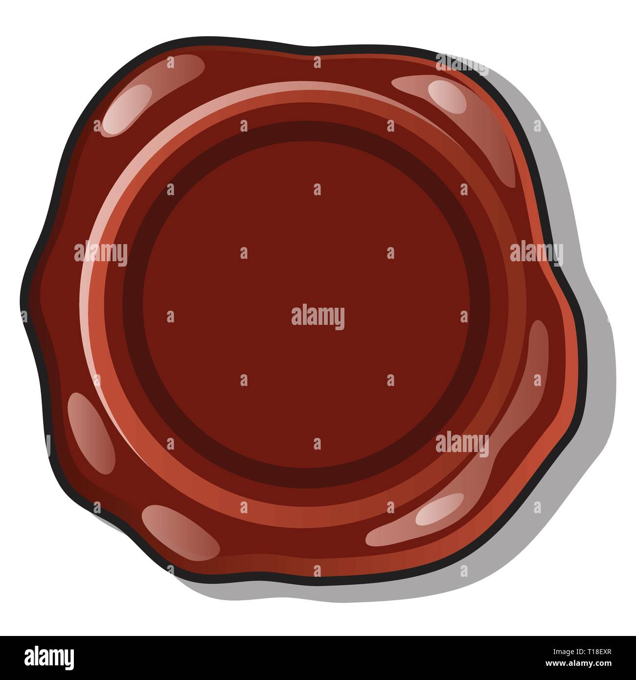 Cera marrone timbro o sigillo con una superficie vuota e lo spazio per il tuo testo isolato su uno sfondo bianco. Vector cartoon close-up illustrazione. Illustrazione Vettoriale