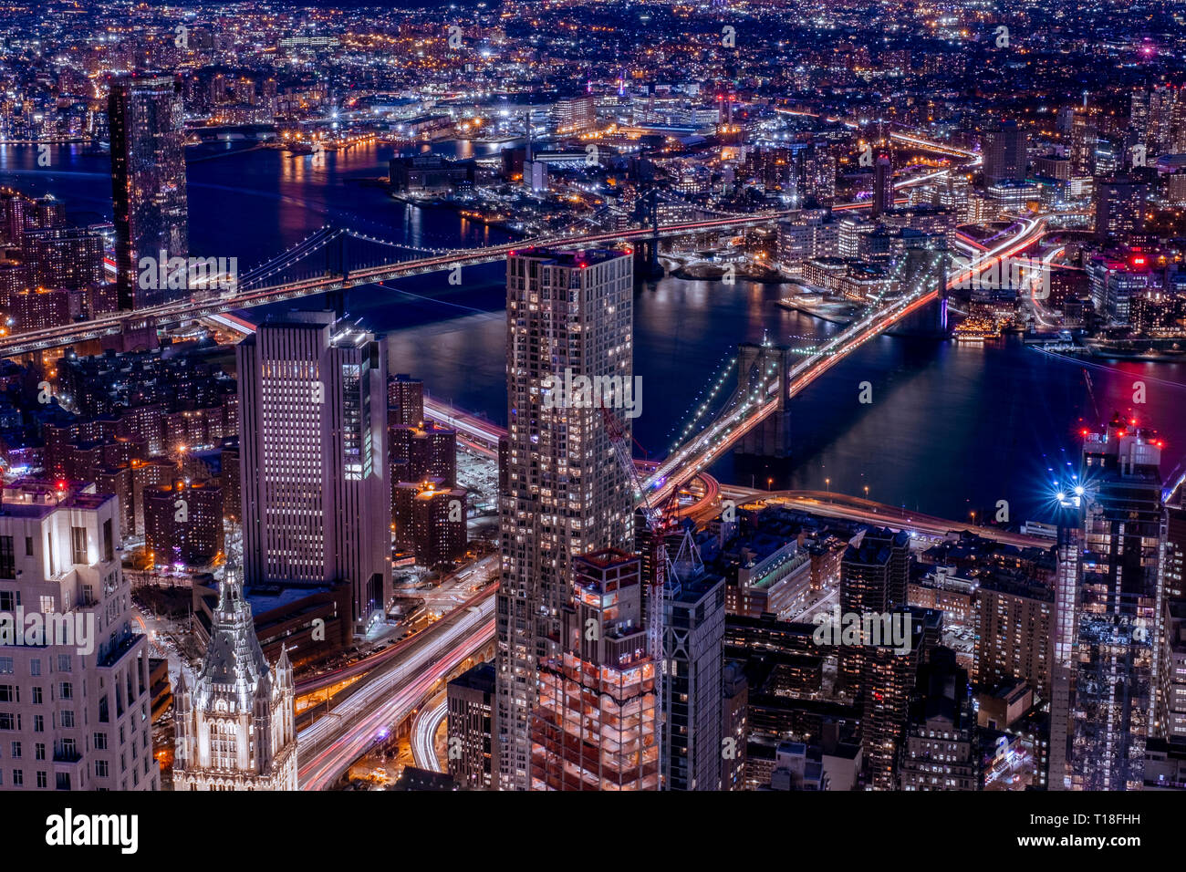New York City come si vede in una notte d'inverno. Foto Stock