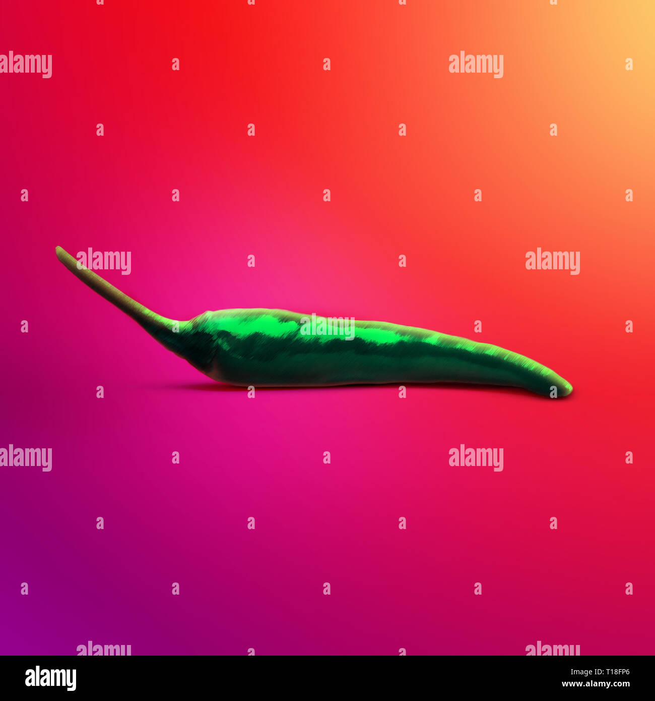 Peperoncino su un brillante sfondo rosa con gradiente. Foto Stock