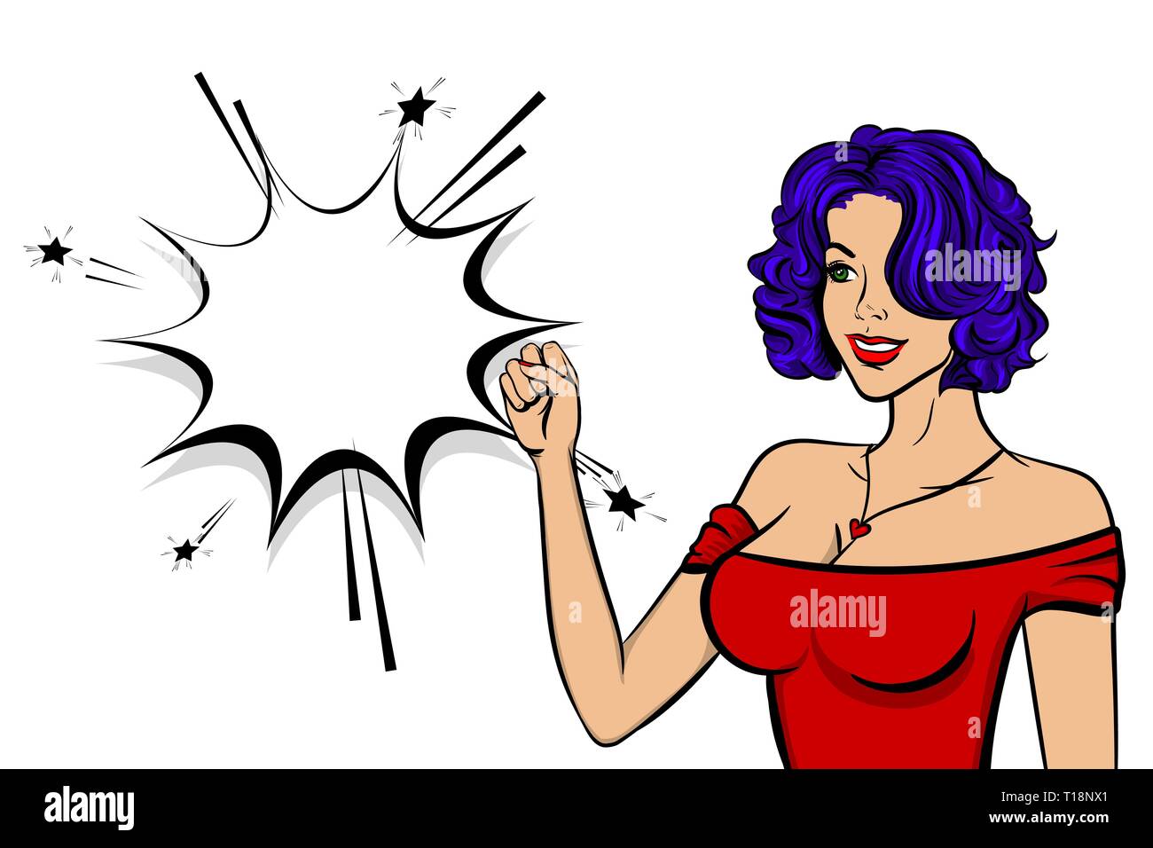 La Pop art donna ragazza retrò faccia felice Illustrazione Vettoriale