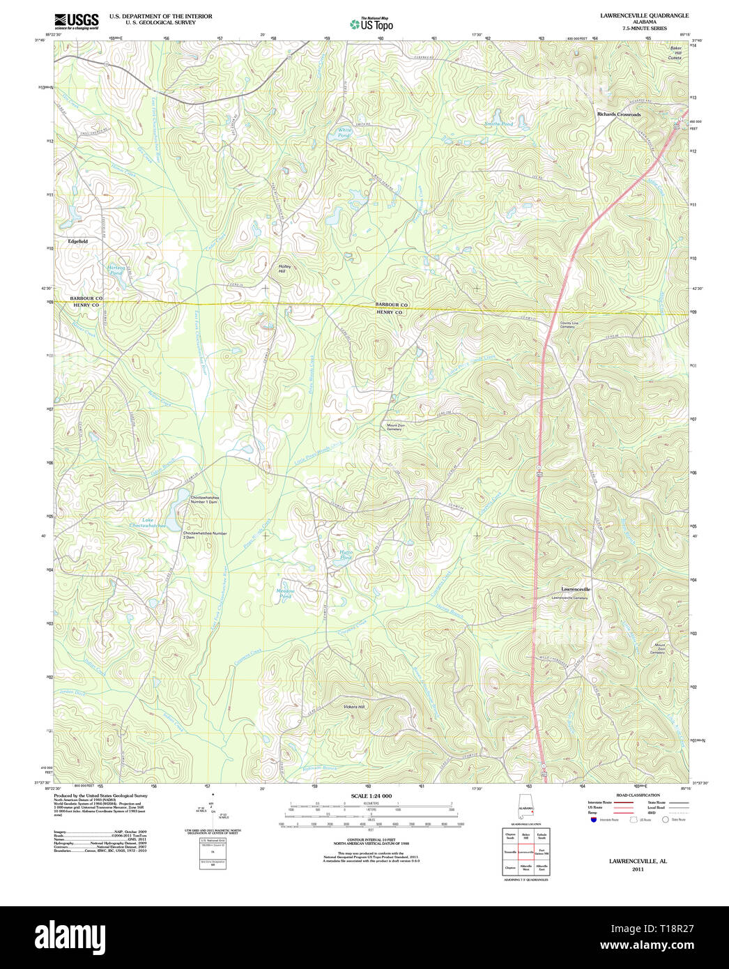 USGS TOPO Map Alabama AL Lawrenceville 20110912 TM Foto Stock