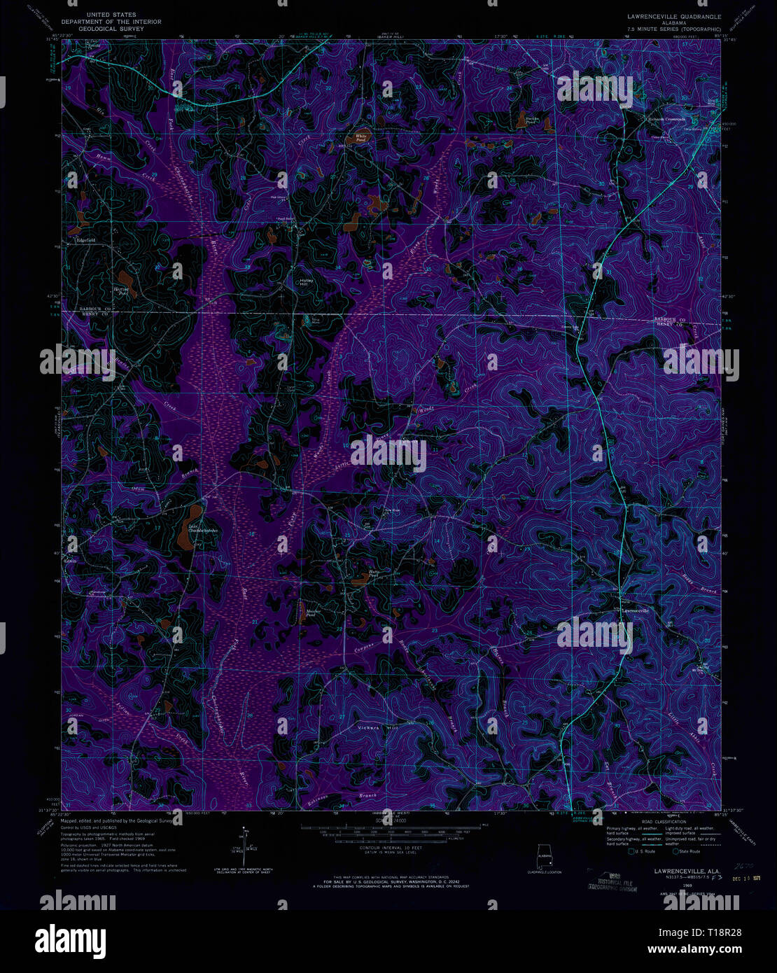 USGS TOPO Map Alabama AL Lawrenceville 304385 1969 24000 invertiti Foto Stock