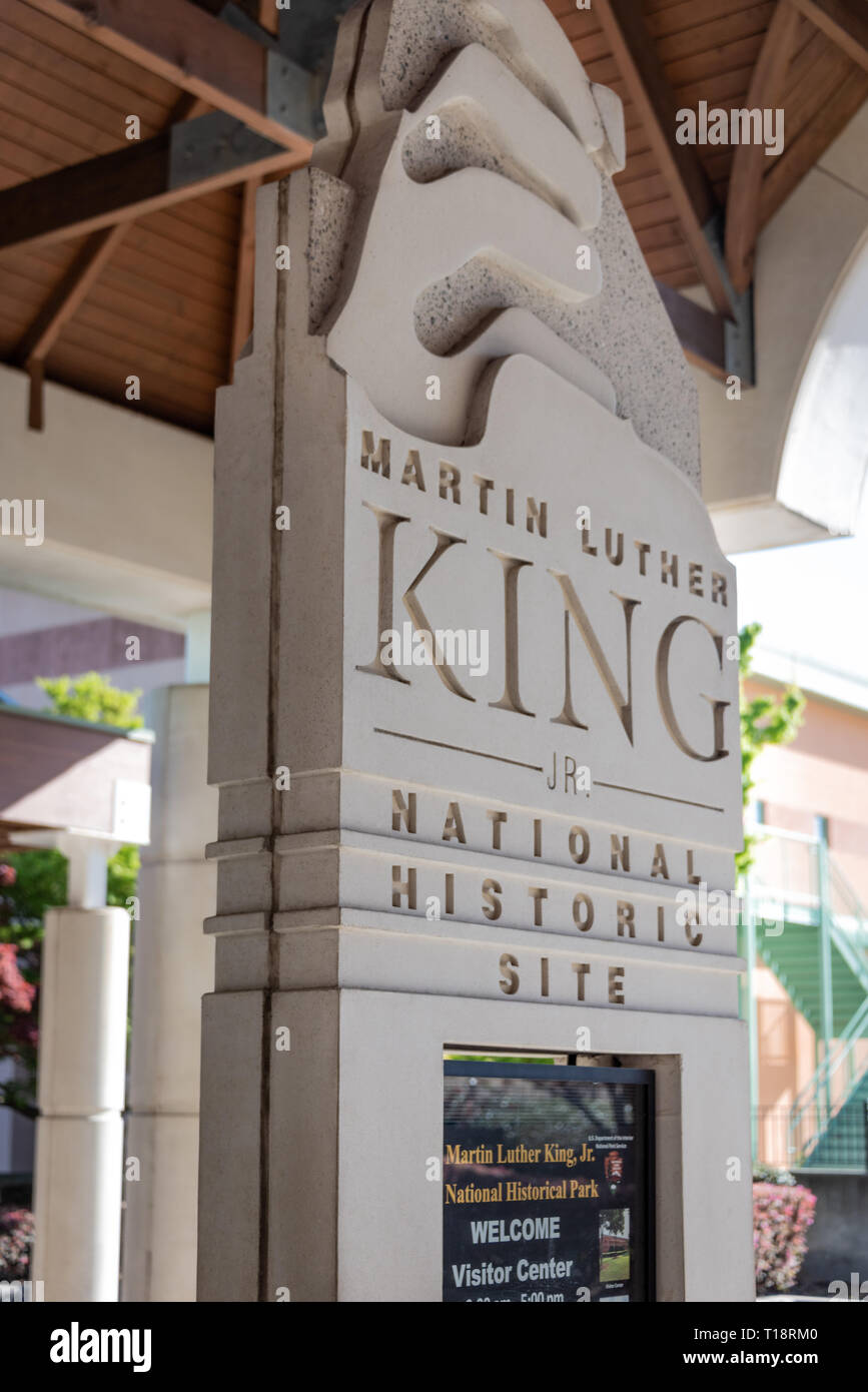 Centro visitatori di firmare il Martin Luther King Jr National Historic Site in Atlanta, Georgia. (USA) Foto Stock