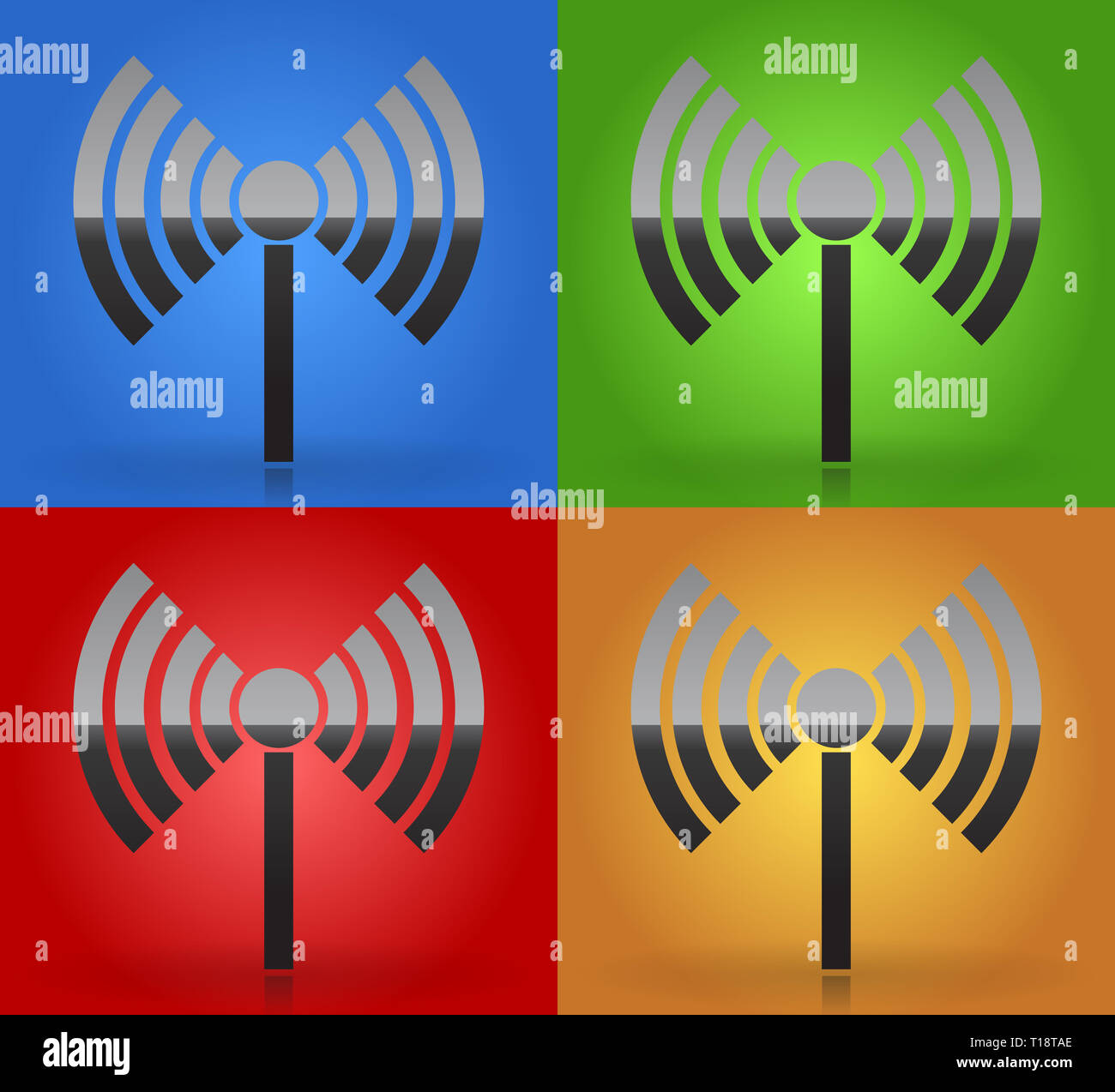 Torre della radio, radio, connessione wireless, antenna, trasmettitore le icone degli elementi del vettore. Foto Stock Torre della radio, radio, connessione wireless, antenna, trasmettitore le icone degli elementi del vettore. Foto Stock