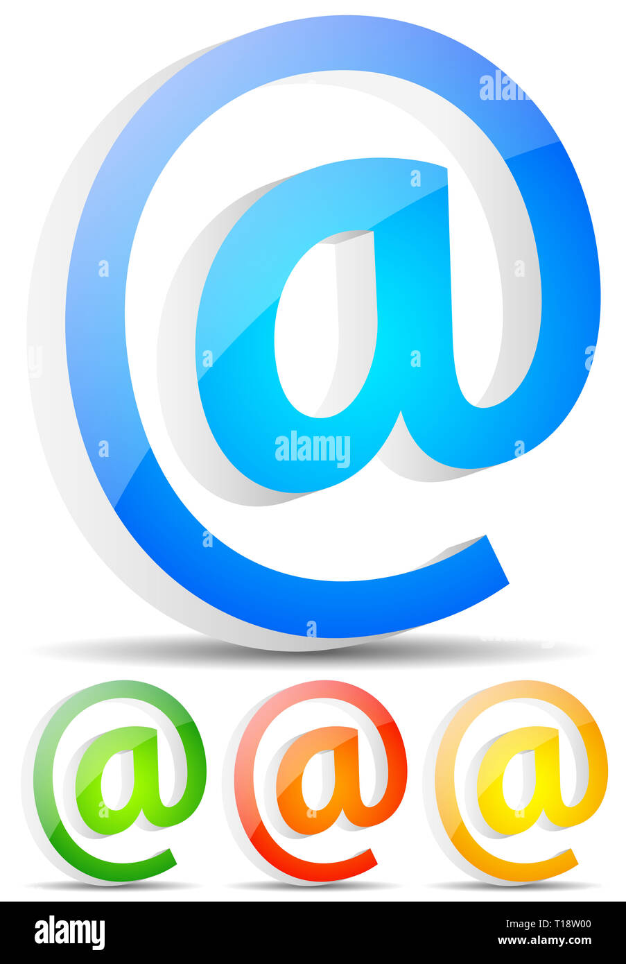 A simboli in 3d. E-mail, comunicazione, temi di supporto. 3 colori con effetto lucido. Foto Stock