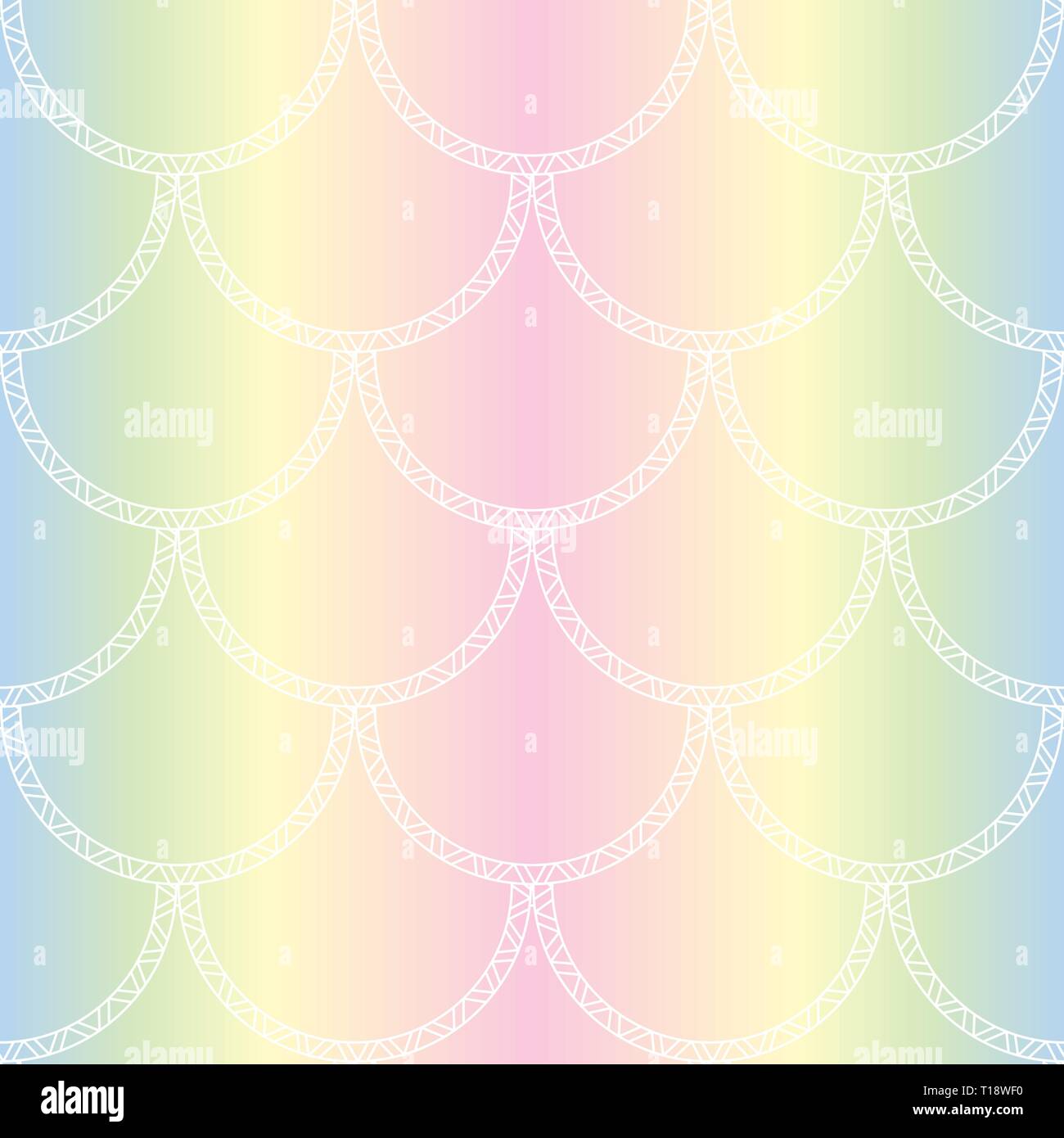 Bianco di vettore mermaid texture di coda. Squame di pesce seamless pattern arcobaleno sul gradiente dello sfondo Illustrazione Vettoriale