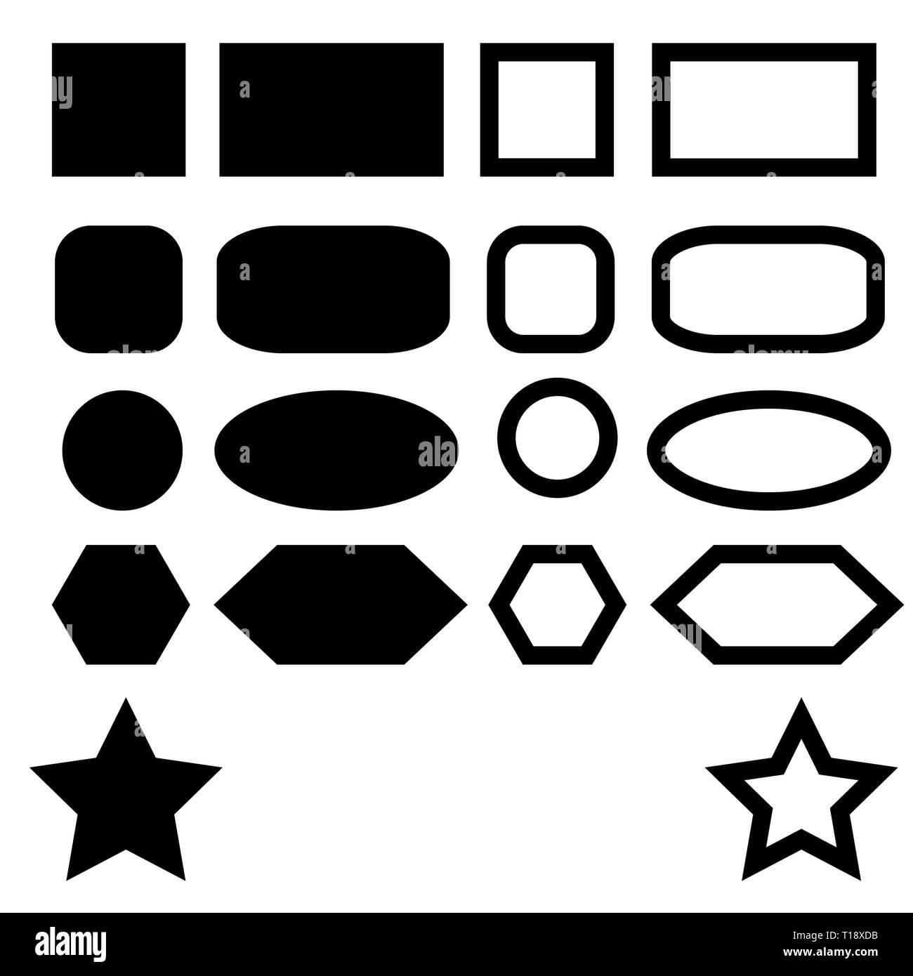 Forma di base elementi con set di sharp e bordo arrotondato bordi vettore anche Foto Stock