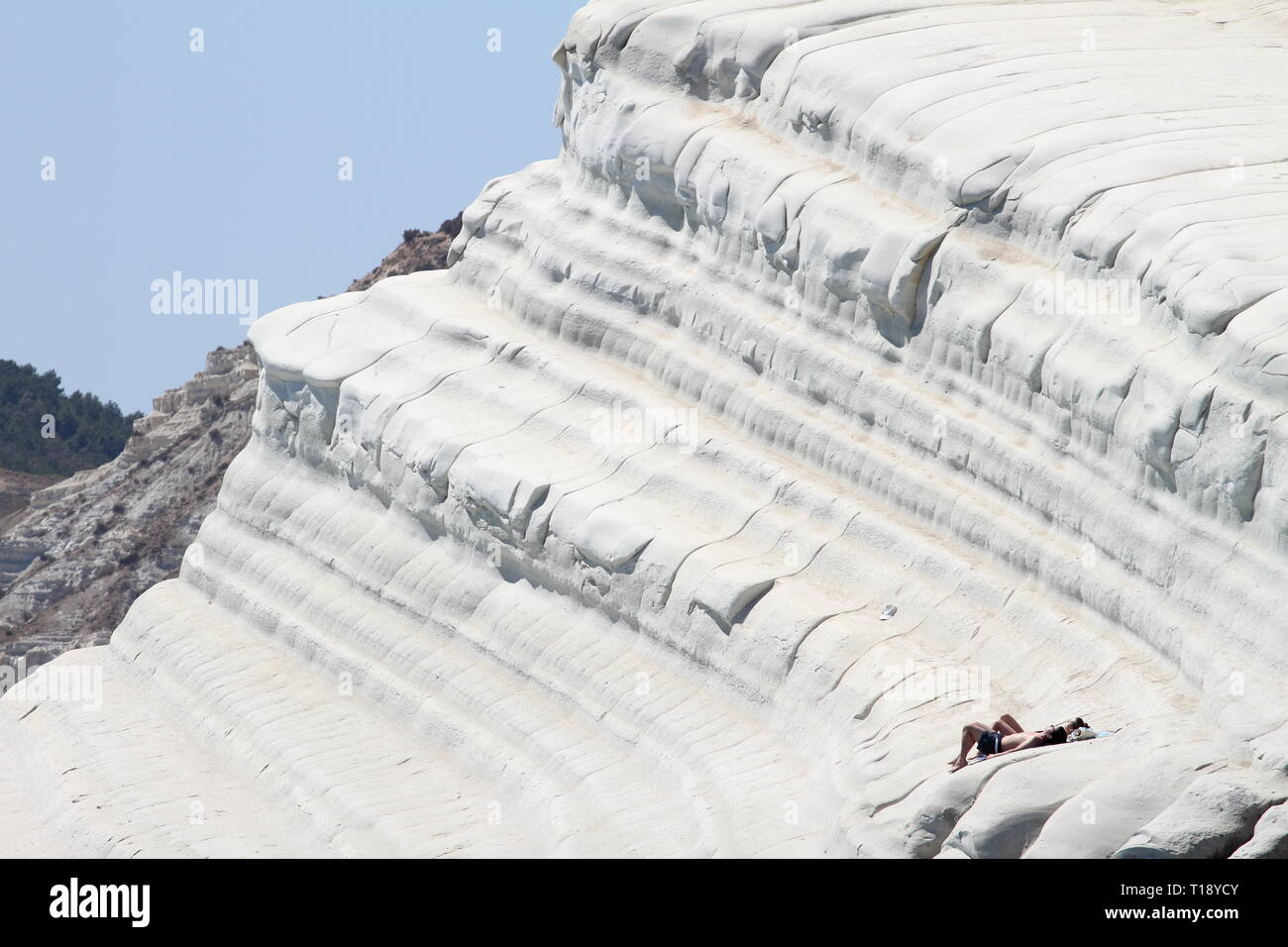 Dettagli della Scala dei Turchi, il paesaggio e la vita locale Foto Stock