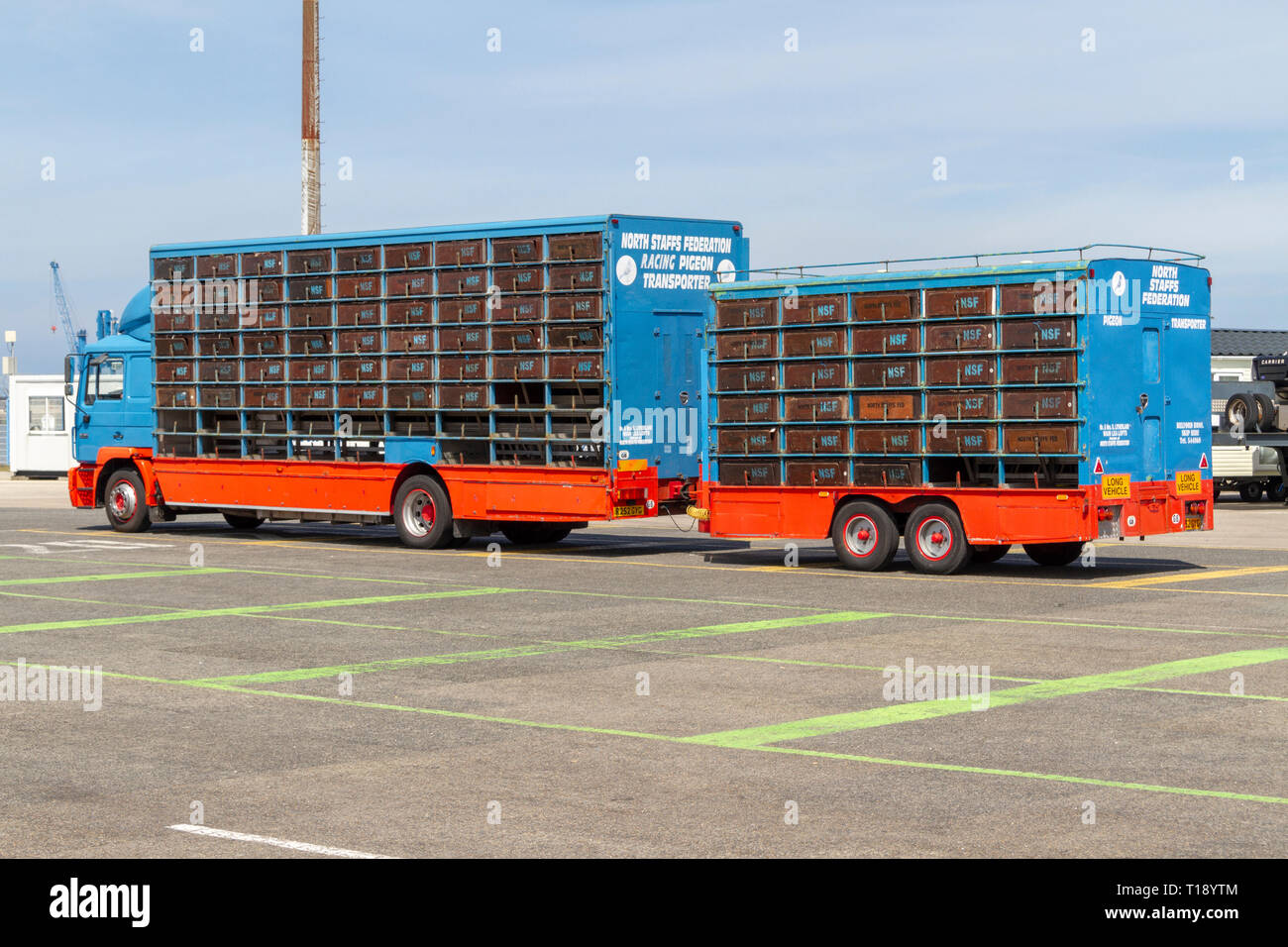 Un piccione viaggiatore transporter parcheggiato nel porto di Cherbourg (francese: rade de Cherbourg, Cotentin peninsula, Francia. Foto Stock