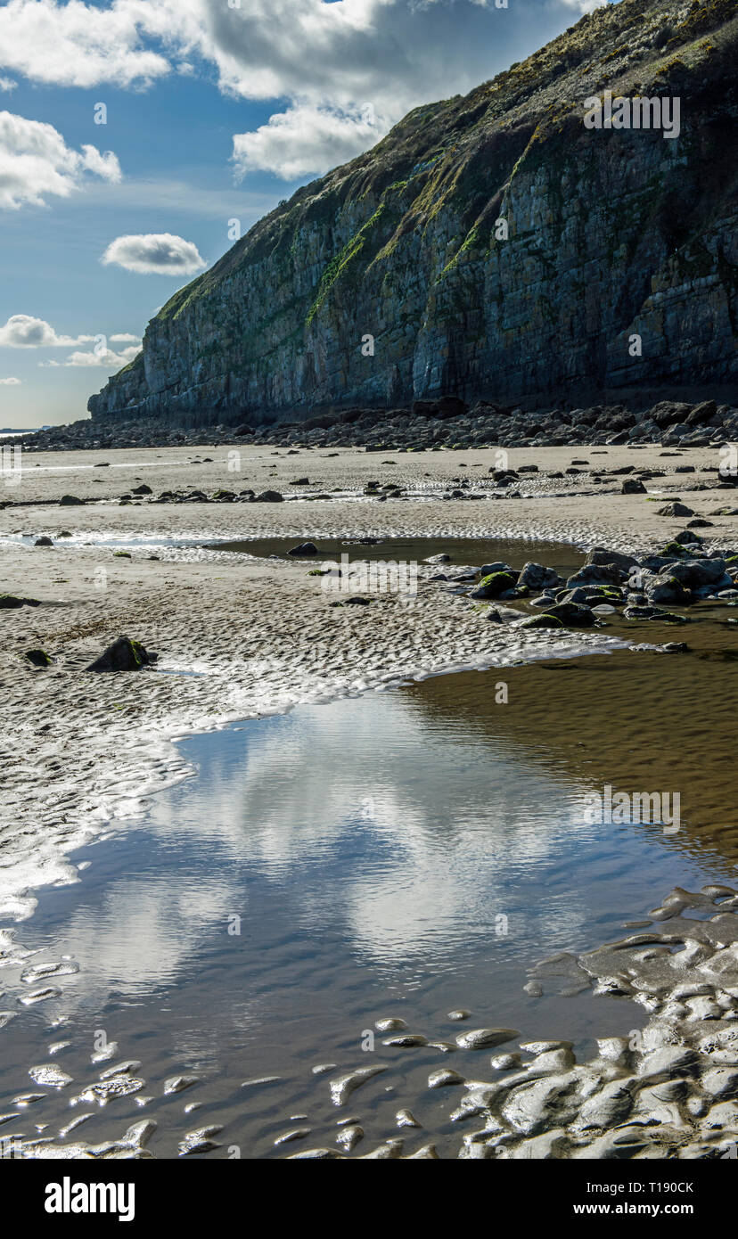 Pendine Sands guardando ad ovest sulla costa Carmarthenshire, Galles del Sud Foto Stock