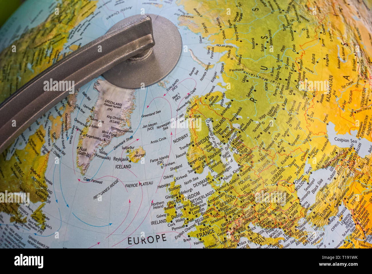 Emisfero nord su un globo Foto Stock