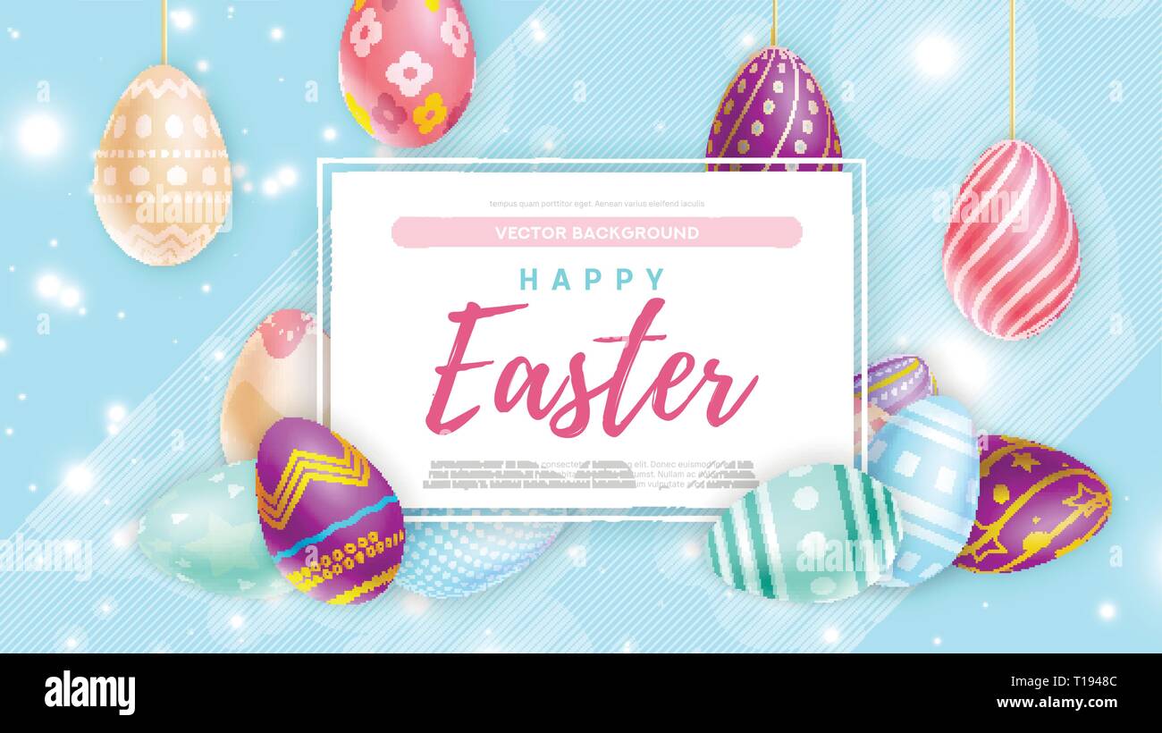 Uova colorate nei pressi di banner con felice Pasqua la scrittura Illustrazione Vettoriale