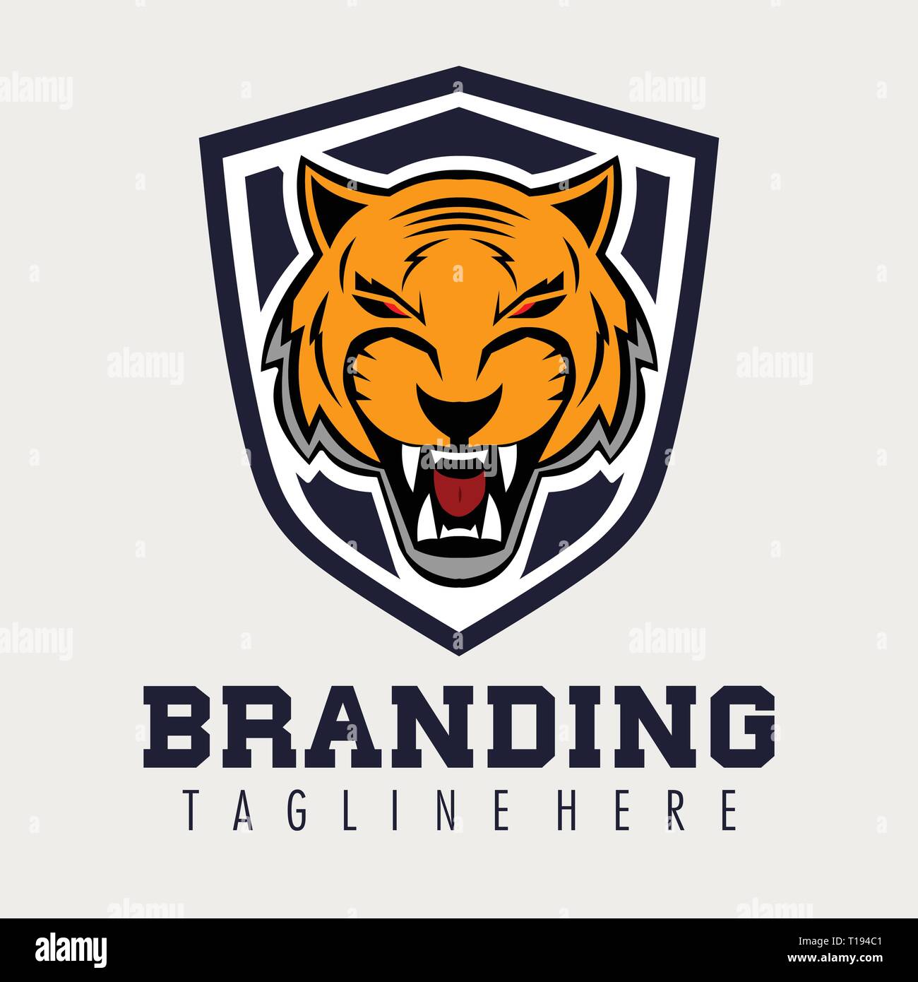 Tiger ruggito Logo con la protezione Illustrazione Vettoriale