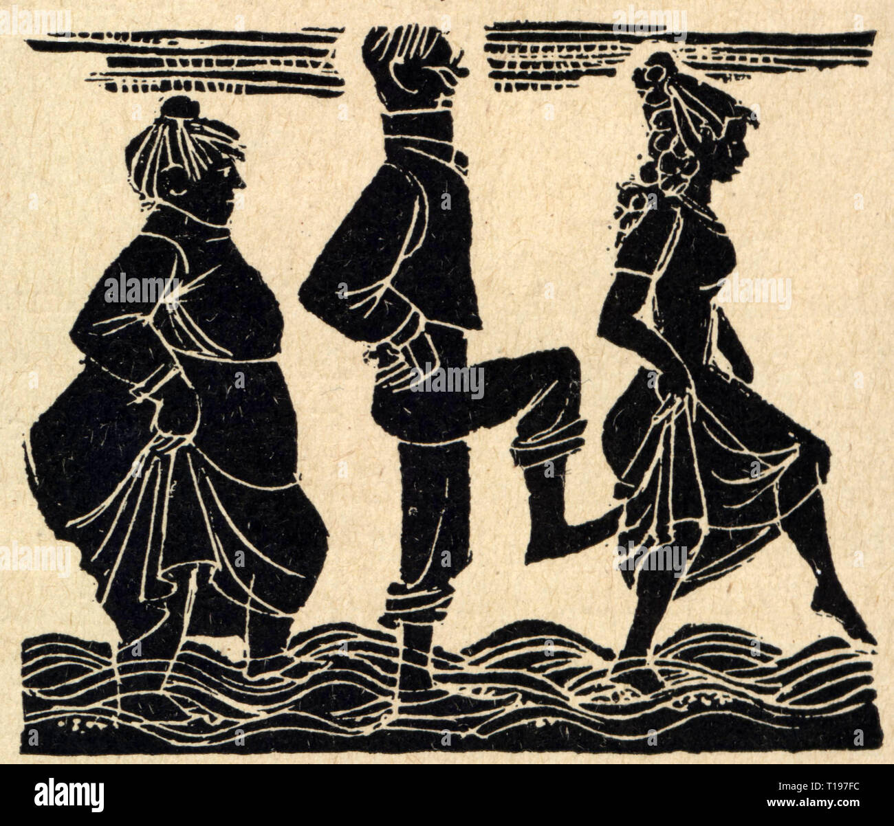 Medicina, caricatura, spa gli ospiti calcando acqua, xilografia, xx secolo, grafica, grafica, umorismo umorismo, satira, naturopatia, le cure a base di acqua, percorso Kneipp, a piena lunghezza e piena lunghezza, andando, andare, camminando a piedi, acqua, disegno, idroterapia, cura di acqua, acqua procedura di guarigione, acqua termale di Idroterapia e Medicina, medicinali, caricatura, caricature, spa valutazione, spa gli ospiti, xilografia, xilografie, storico, storico, donna donne, femmina, Uomo, uomini, maschio, persone, nostalgia, artista del diritto d'autore non deve essere cancellata Foto Stock