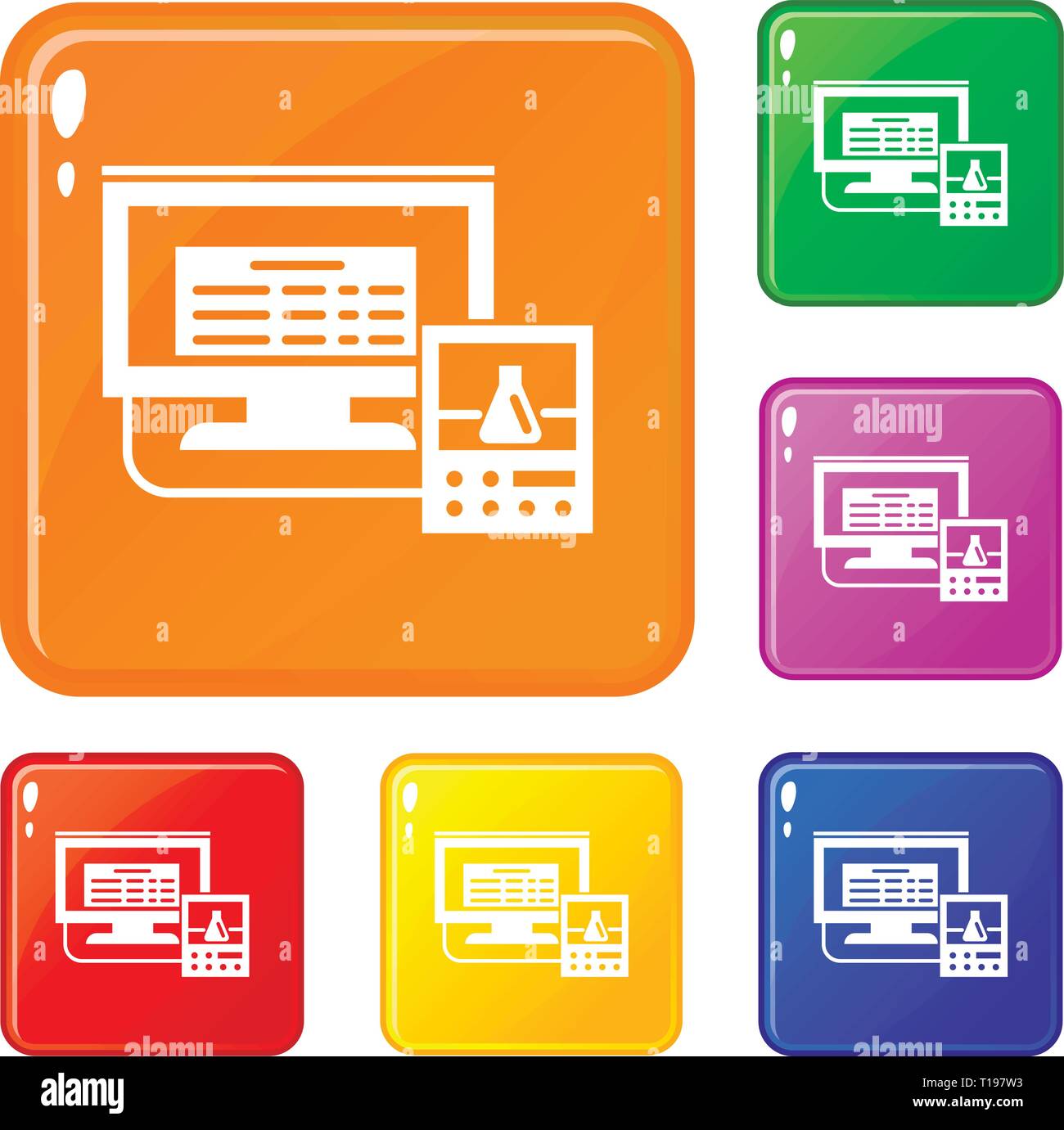 Lab monitor digitale di set di icone a colori del vettore Illustrazione Vettoriale