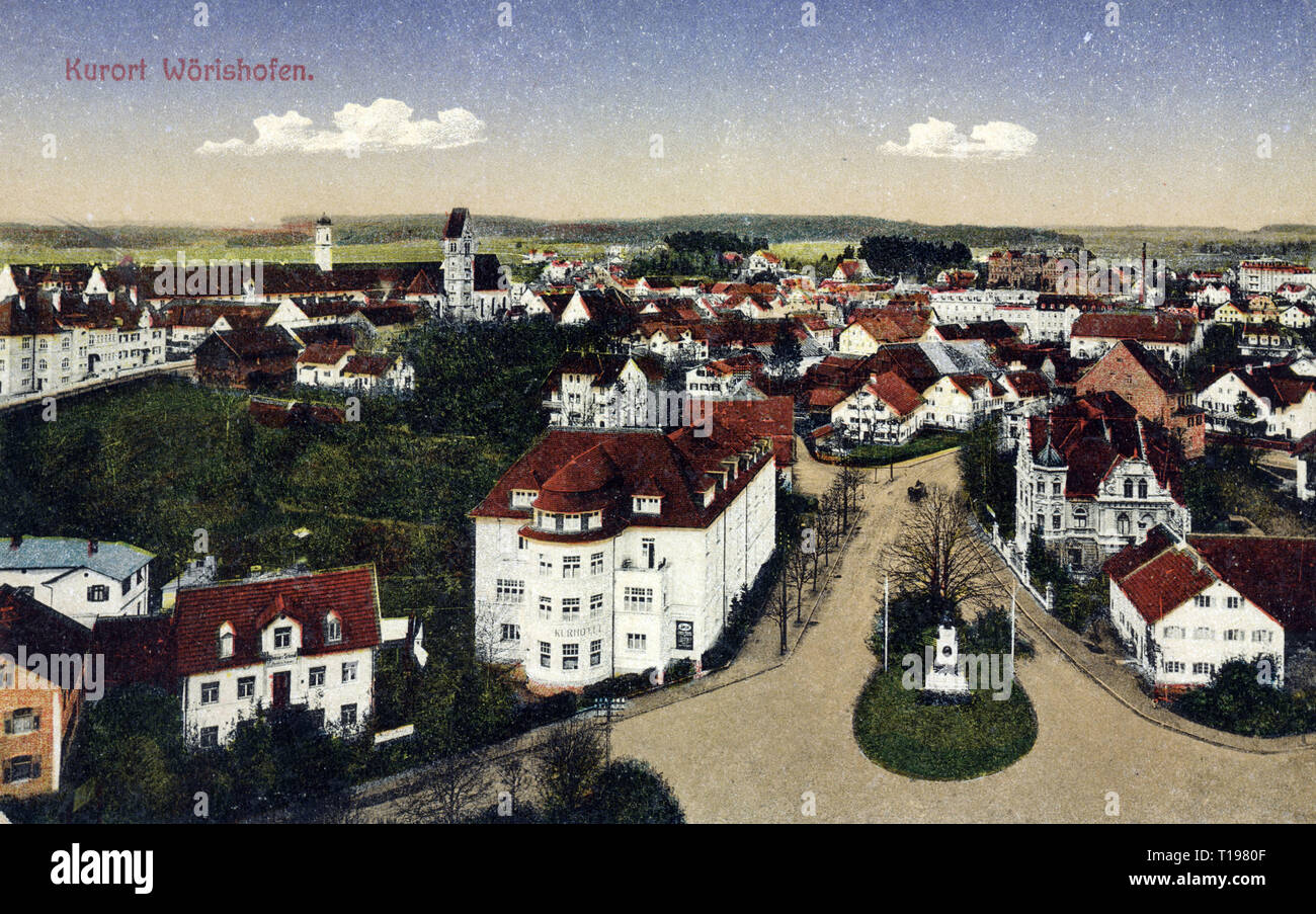 Geografia / viaggi, in Germania, in Baviera, Woerishofen, vista città con spa hotel Sproll e Memoriale di guerra in primo piano, circa 1900, Additional-Rights-Clearance-Info-Not-Available Foto Stock