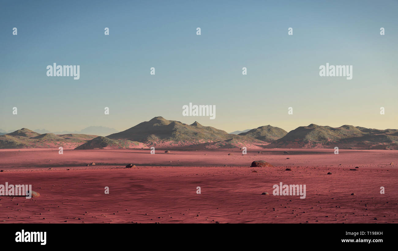 Pianeta Marte paesaggio, deserto e montagne sul pianeta rosso sulla superficie Foto Stock