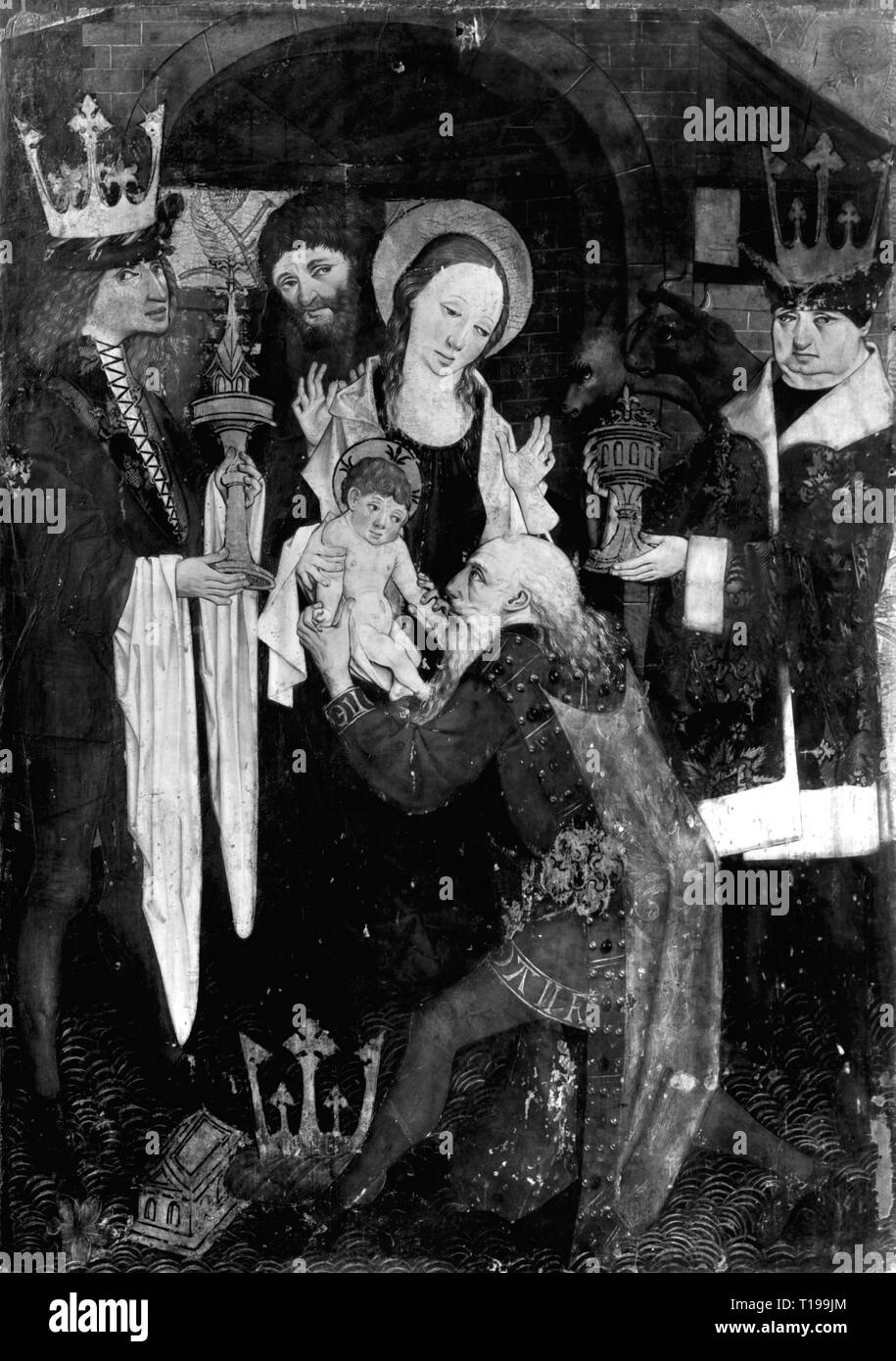 La religione, il cristianesimo, tre re, "Adorazione dei Magi", pittura, Alpine, circa 1480, artista del diritto d'autore non deve essere cancellata Foto Stock