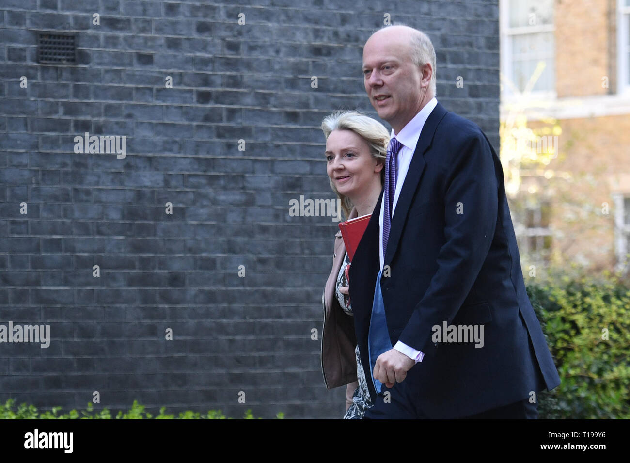 Primo segretario al Tesoro Liz traliccio e Segretario dei trasporti Chris Grayling arriva per una riunione del gabinetto a 10 Downing Street, Londra. Foto Stock