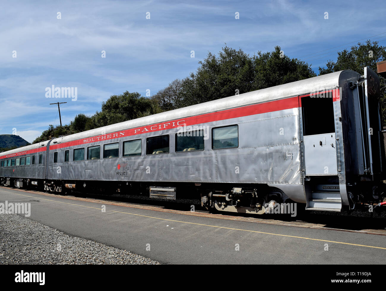 Niles Canyon Railway, Oceano Pacifico meridionale Pullman auto, in deposito presso la stazione Sunol, California, Foto Stock
