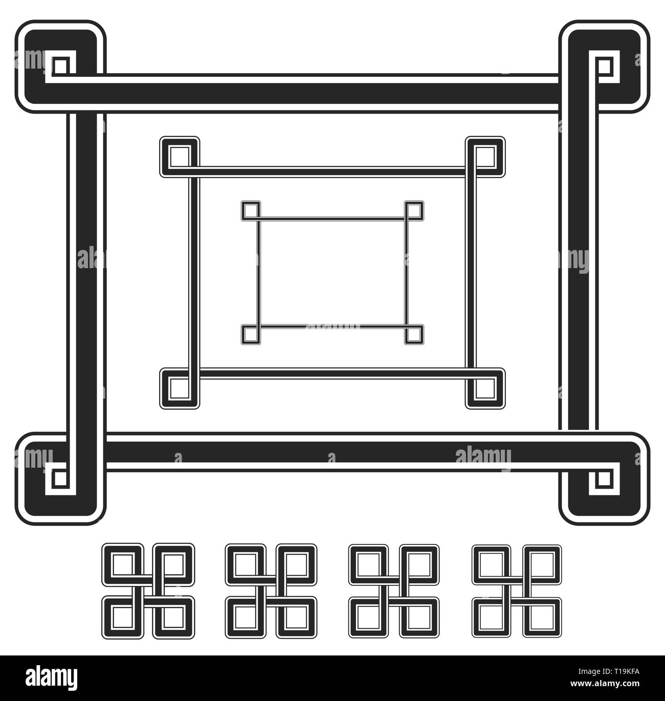 Trame intrecciati e simboli con diverse larghezze di corsa Foto Stock